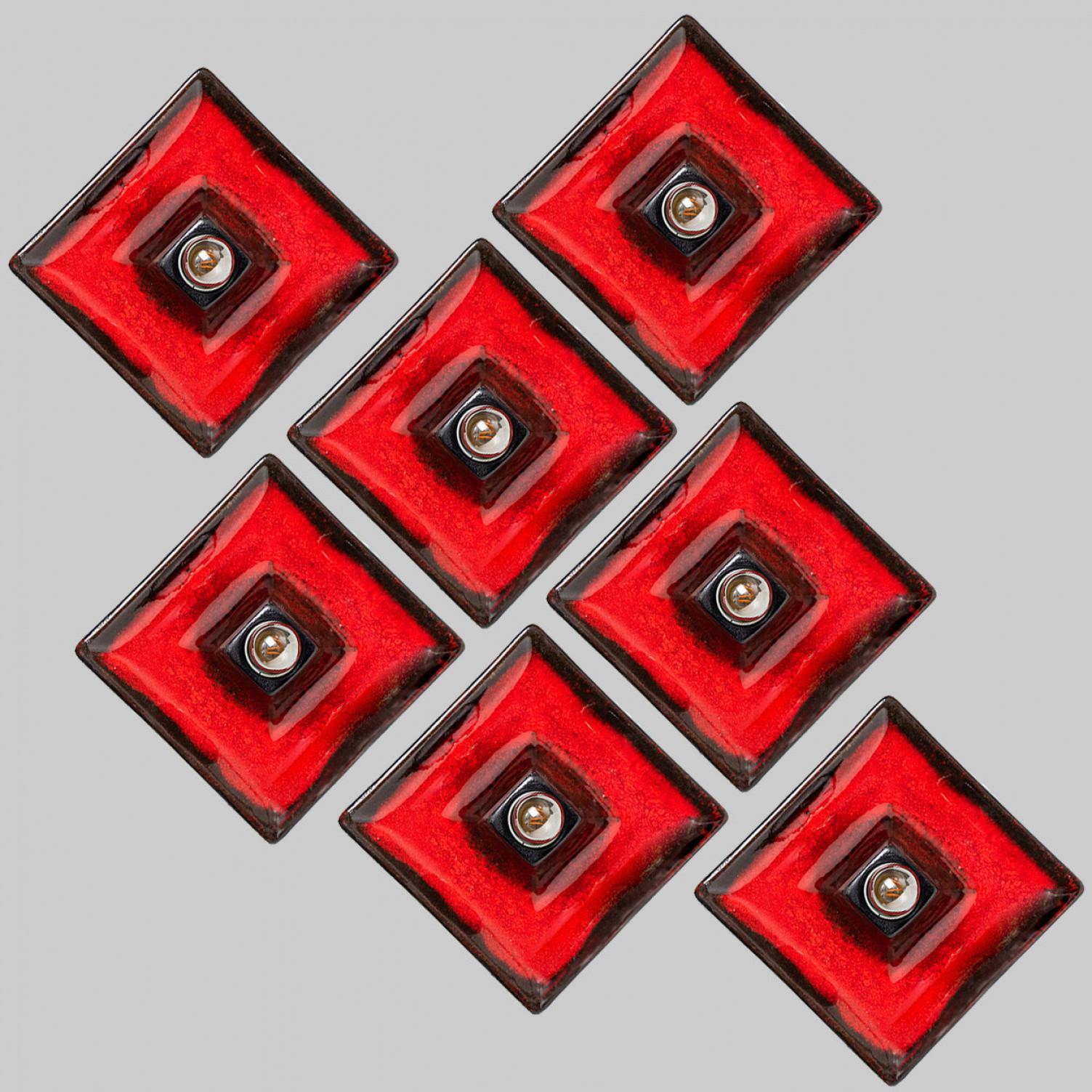 1 of 7 Lampade da parete quadrate in ceramica rossa e nera, Germania in vendita 8