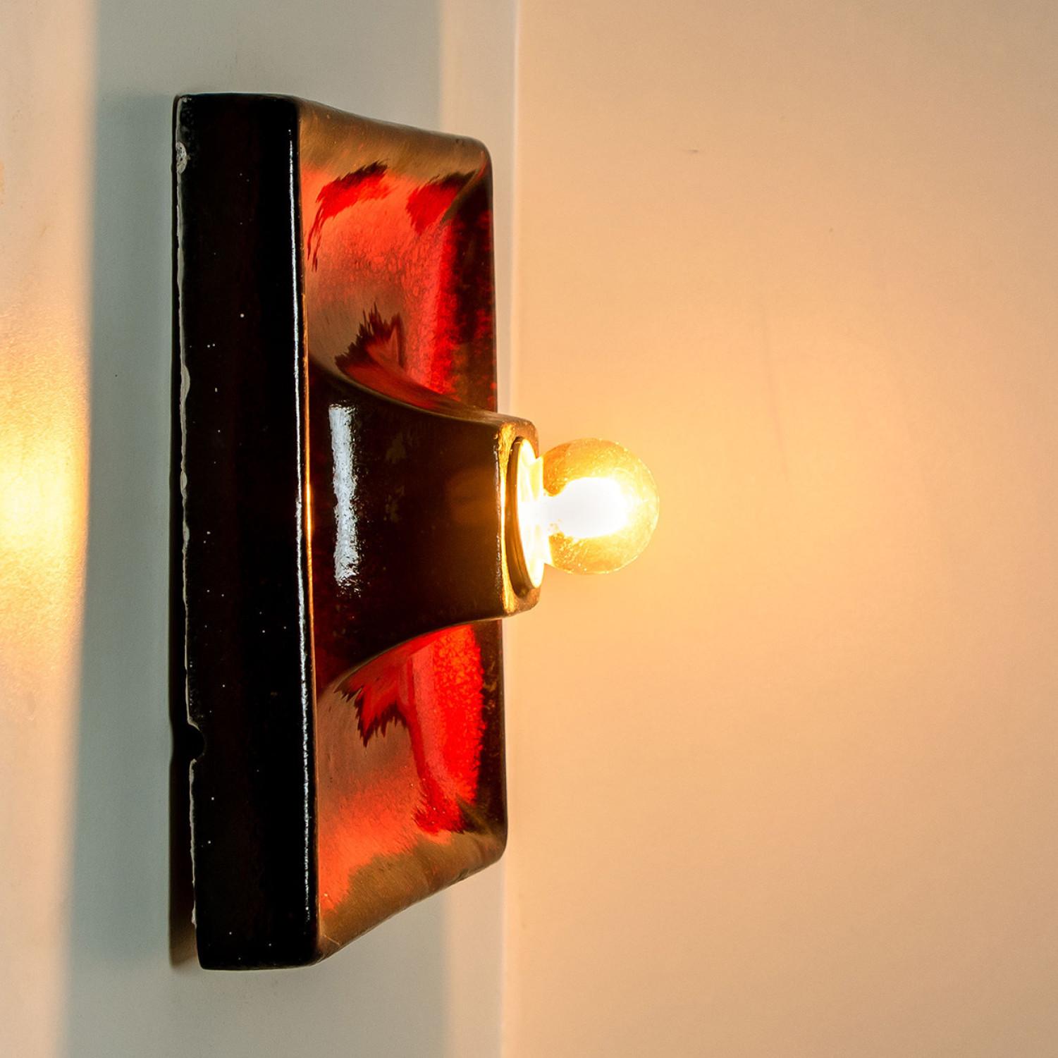 1 of 7 Red Black Square Ceramic Wall Lights , Germany For Sale 3