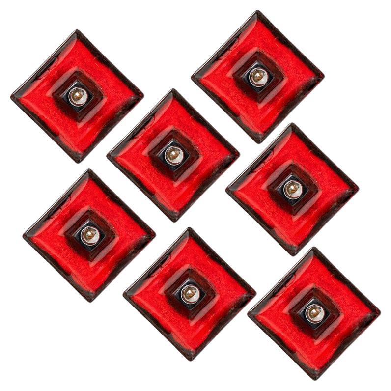 1 of 7 Red Black Square Ceramic Wall Lights , Germany For Sale