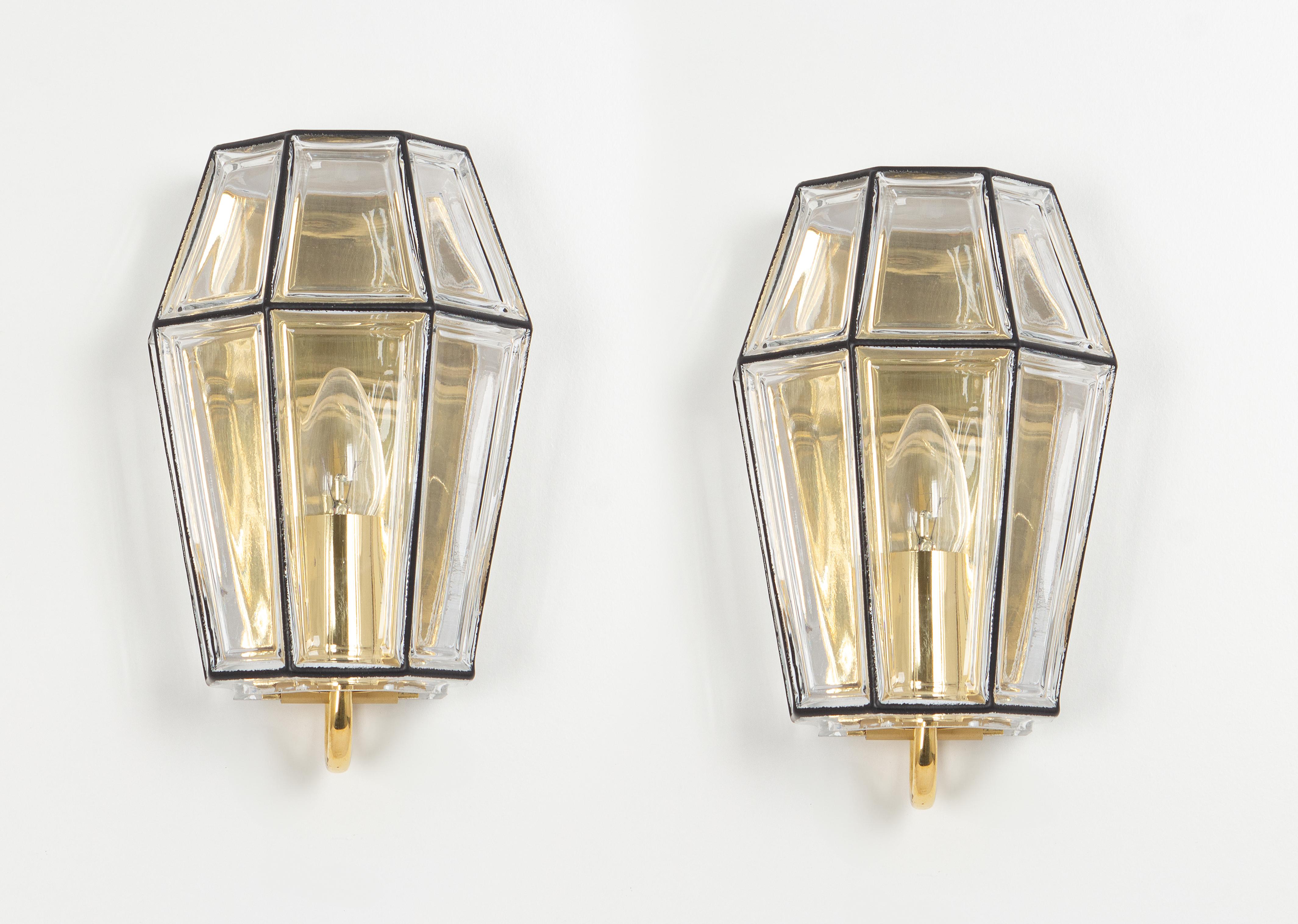 1 of 7 Wall Lights Sconces Iron Glass by Limburg, Germany, 1960s For Sale 3