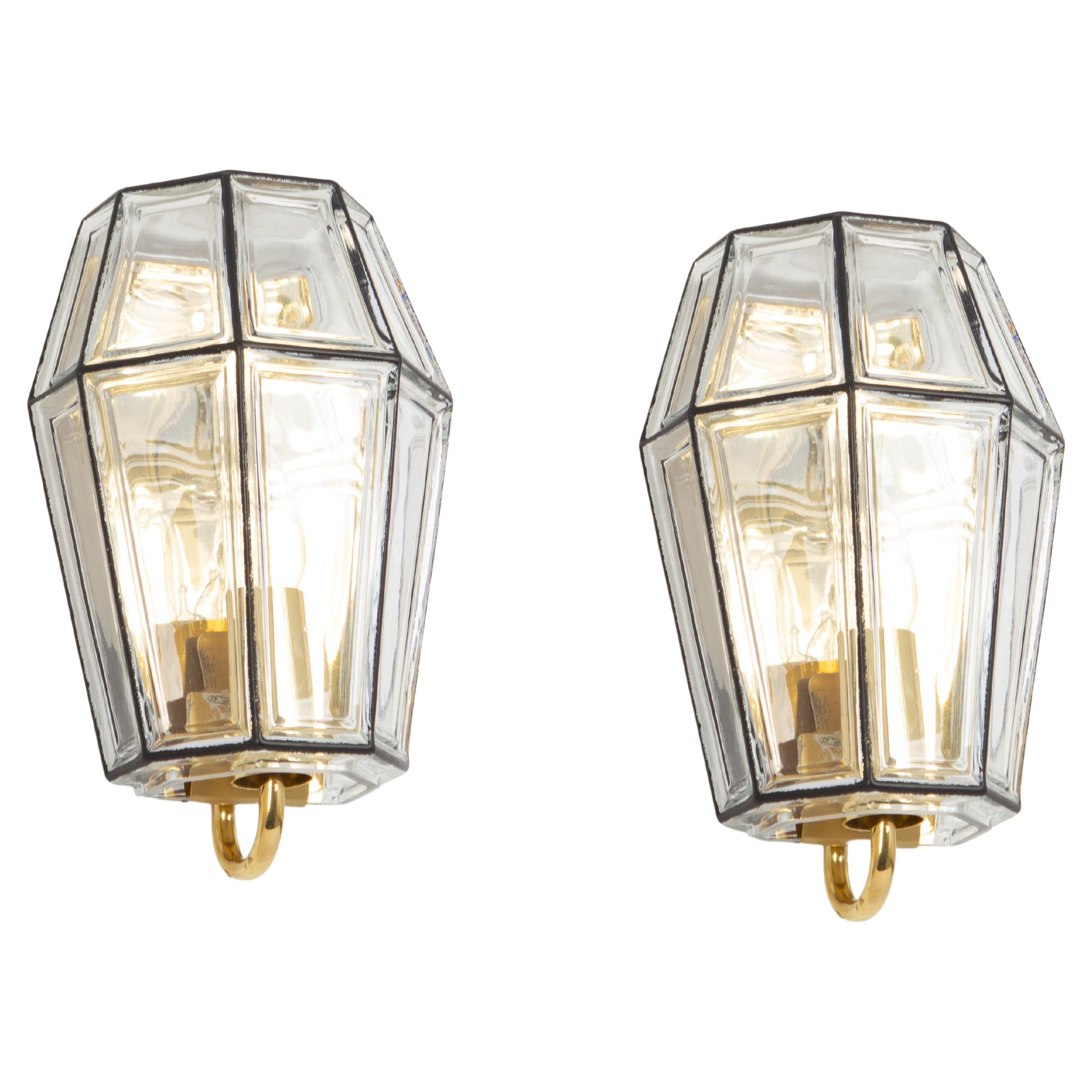 1 of 7 Wall Lights Sconces Iron Glass by Limburg, Germany, 1960s For Sale