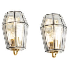 1 of 7 Wall Lights Sconces Iron Glass by Limburg, Germany, 1960s