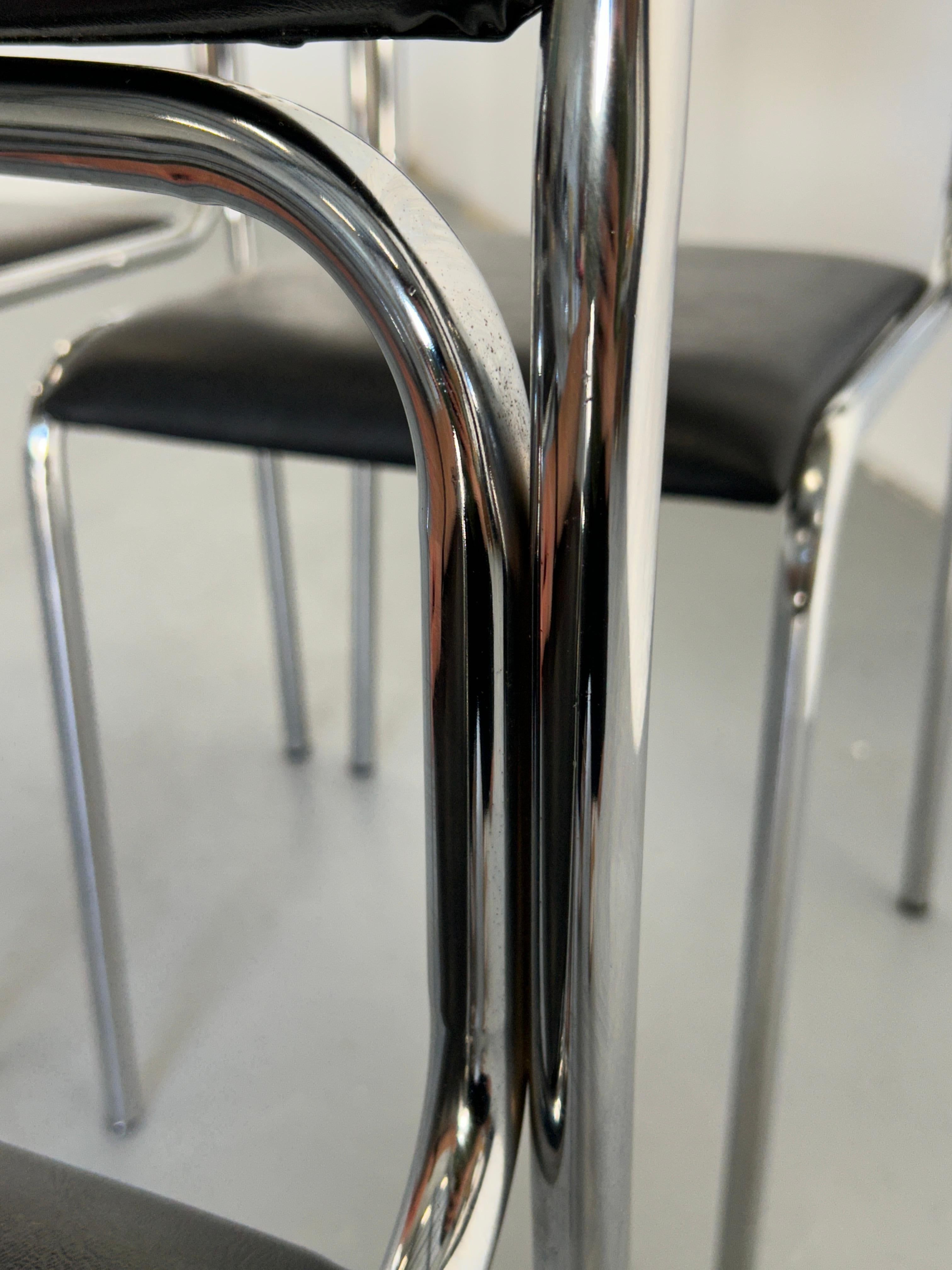 1 of 8 Bauhaus Chrome Tubular Steel and Black Faux Leather Chairs, 1980s Italy For Sale 5