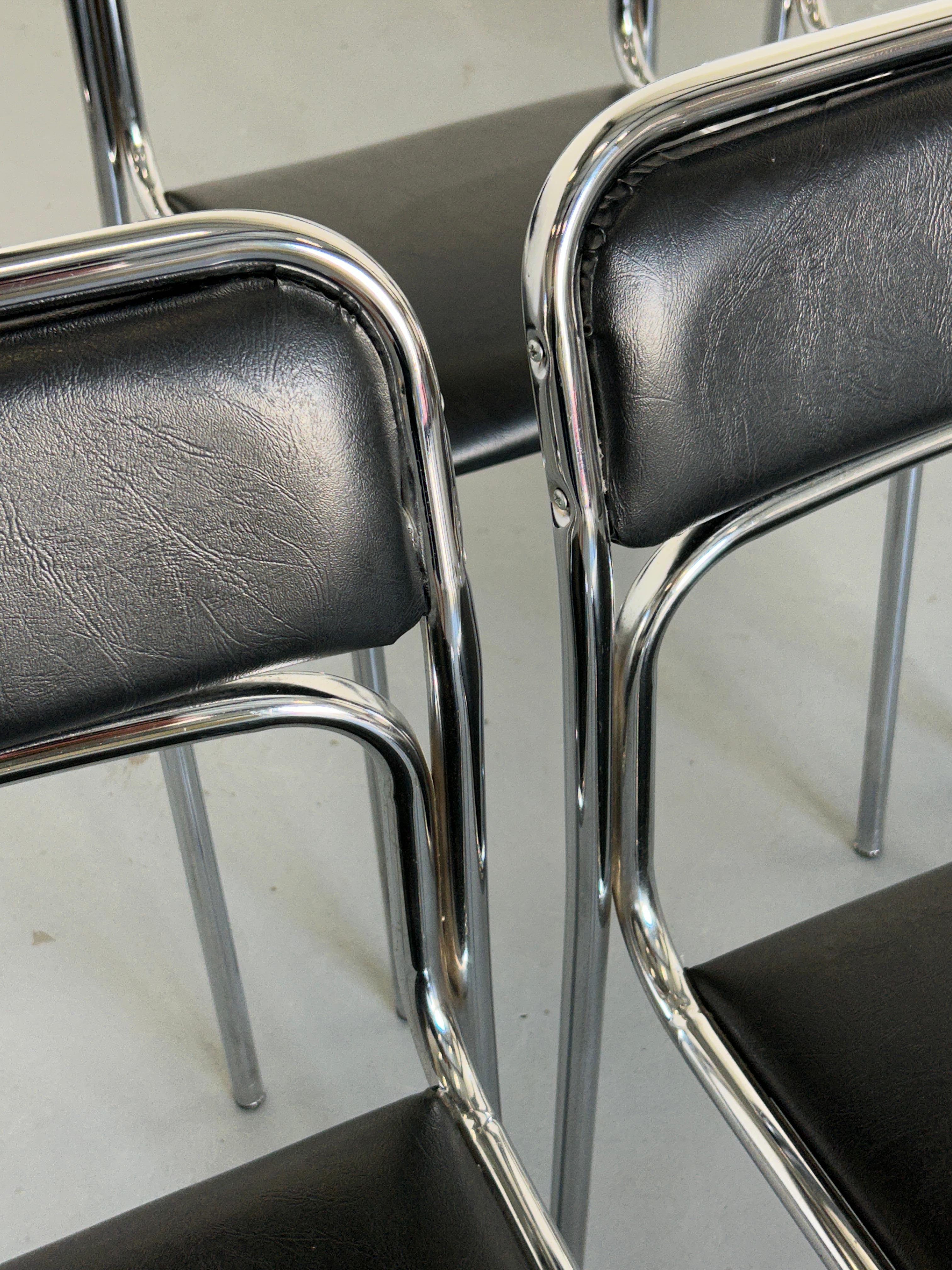 1 of 8 Bauhaus Chrome Tubular Steel and Black Faux Leather Chairs, 1980s Italy For Sale 3