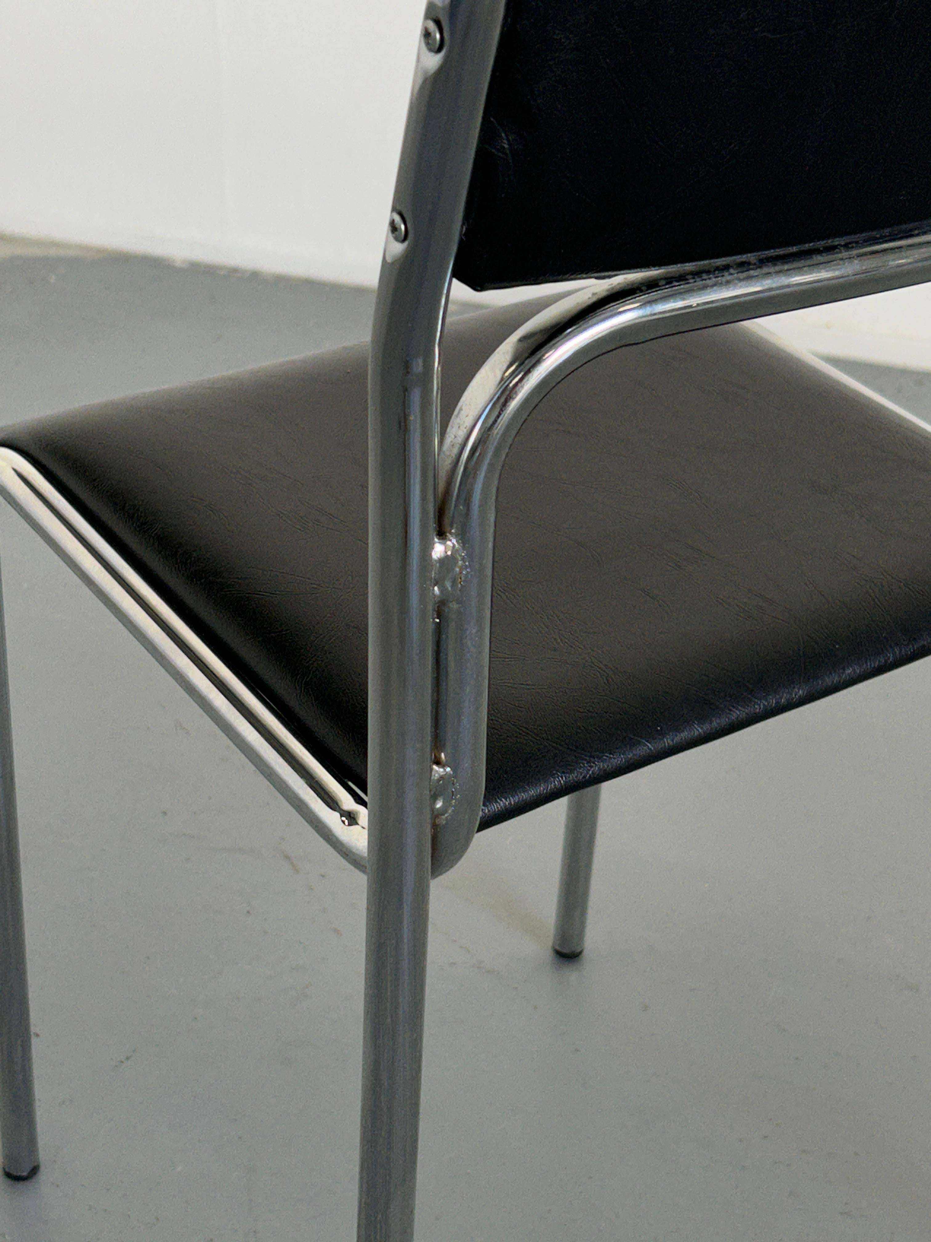 1 of 8 Bauhaus Chrome Tubular Steel and Black Faux Leather Chairs, 1980s Italy For Sale 4