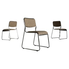 1 of 8 Bauhaus Chromed Steel and Beige Faux Leather Dining Chairs, 1990s Italy