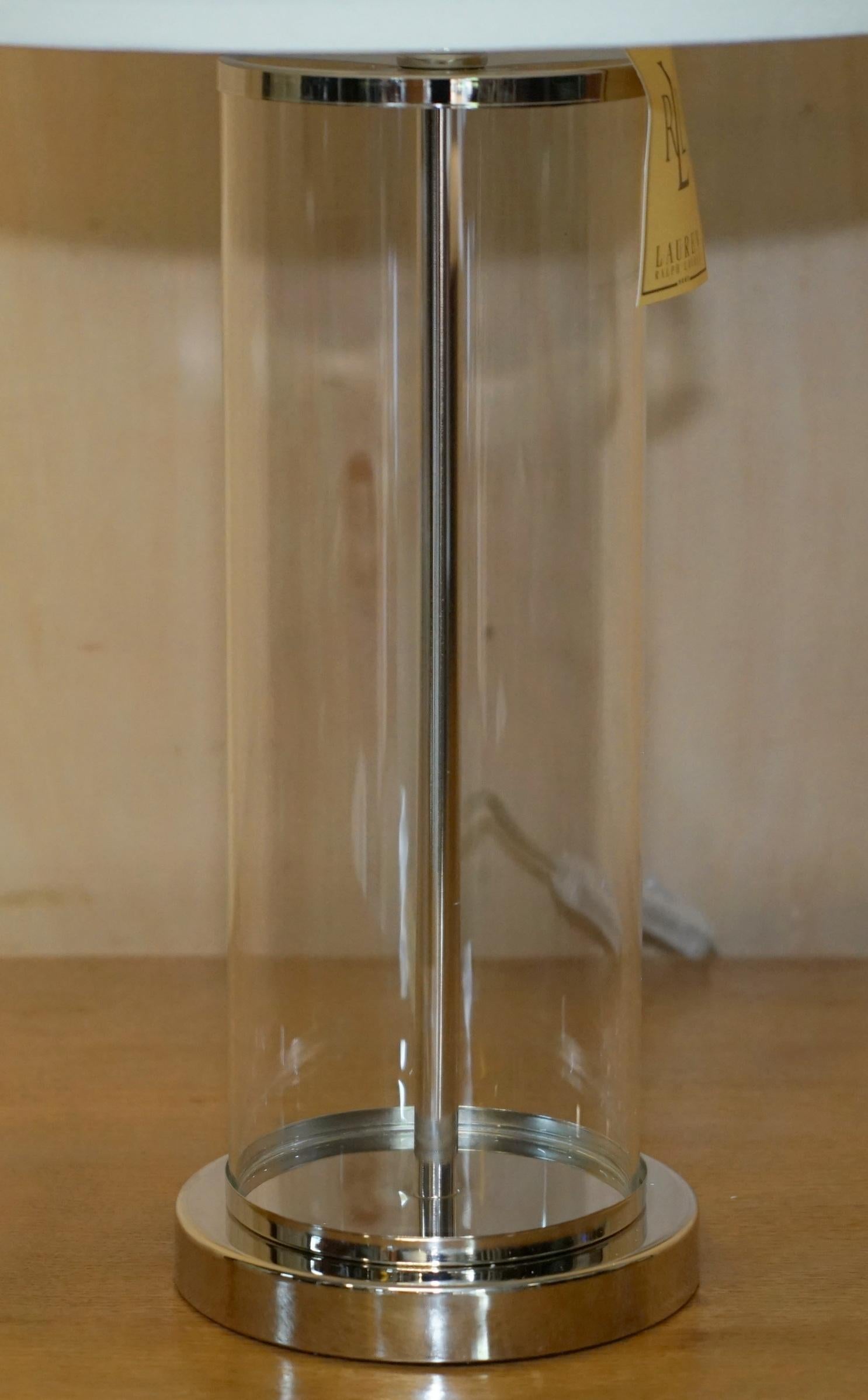 Glass 1 OF 2 BRAND NEW IN THE BOX RALPH LAUREN SiLVER STORM LANTERN GLASS TABLE LAMPS For Sale