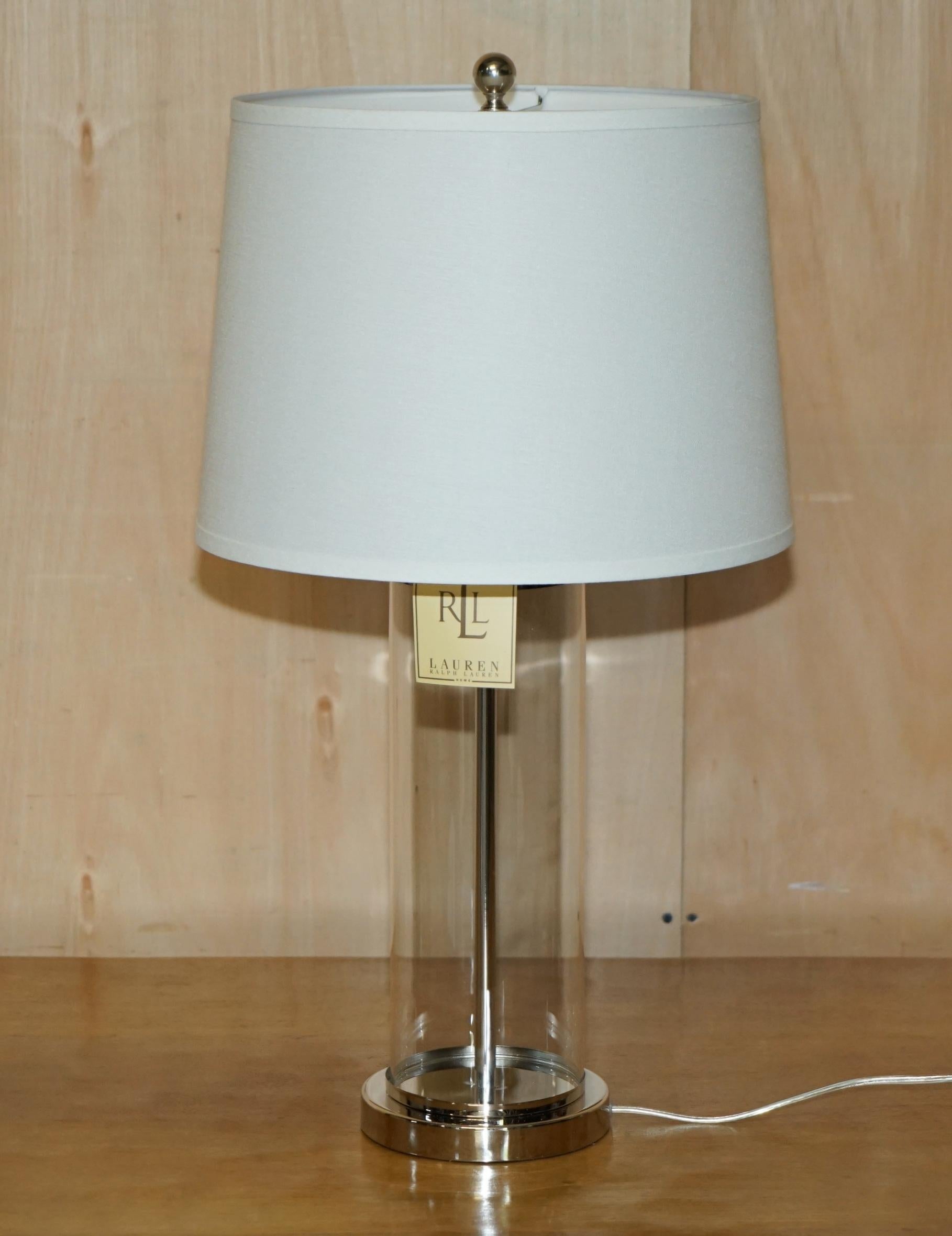 1 OF 2 BRAND NEW IN THE BOX RALPH LAUREN SiLVER STORM LANTERN GLASS TABLE LAMPS For Sale 6