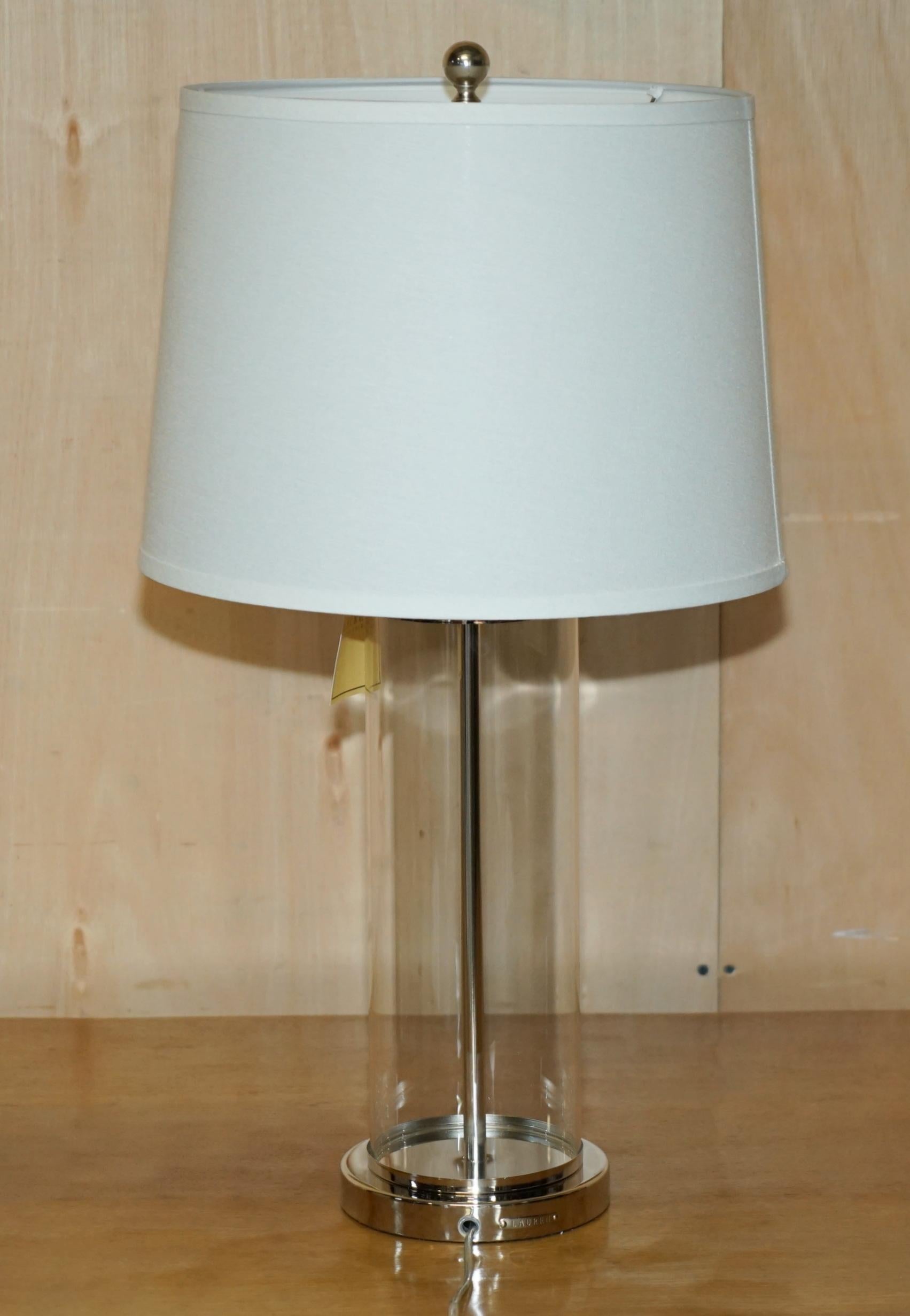 1 OF 2 BRAND NEW IN THE BOX RALPH LAUREN SiLVER STORM LANTERN GLASS TABLE LAMPS For Sale 7