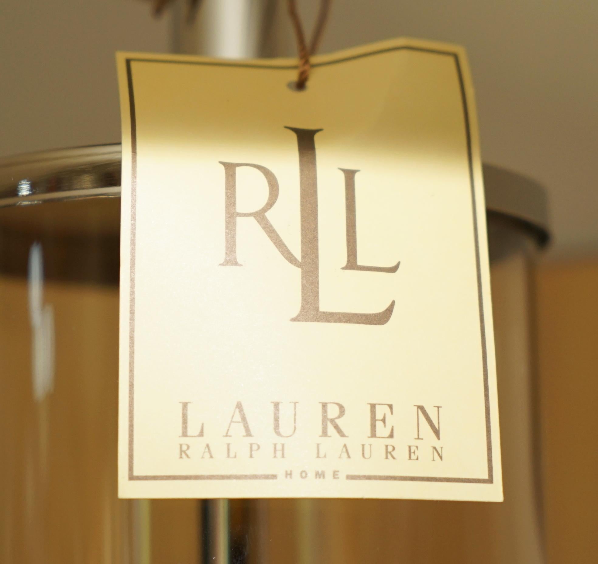 Hand-Crafted 1 OF 2 BRAND NEW IN THE BOX RALPH LAUREN SiLVER STORM LANTERN GLASS TABLE LAMPS For Sale