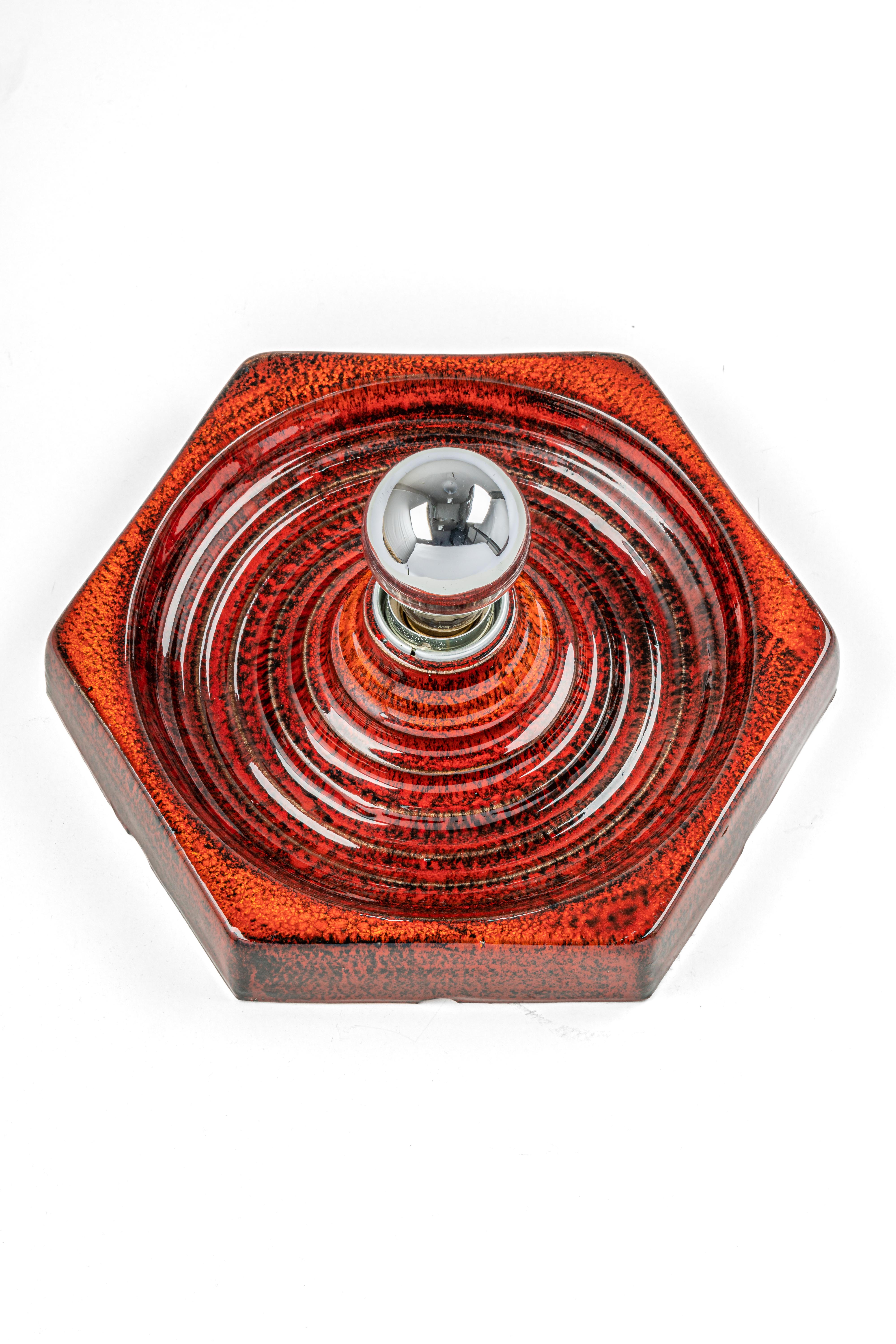 Mid-Century Modern 1 of 8 Ceramic Red and Orange Wall Lights, Germany, 1970s For Sale
