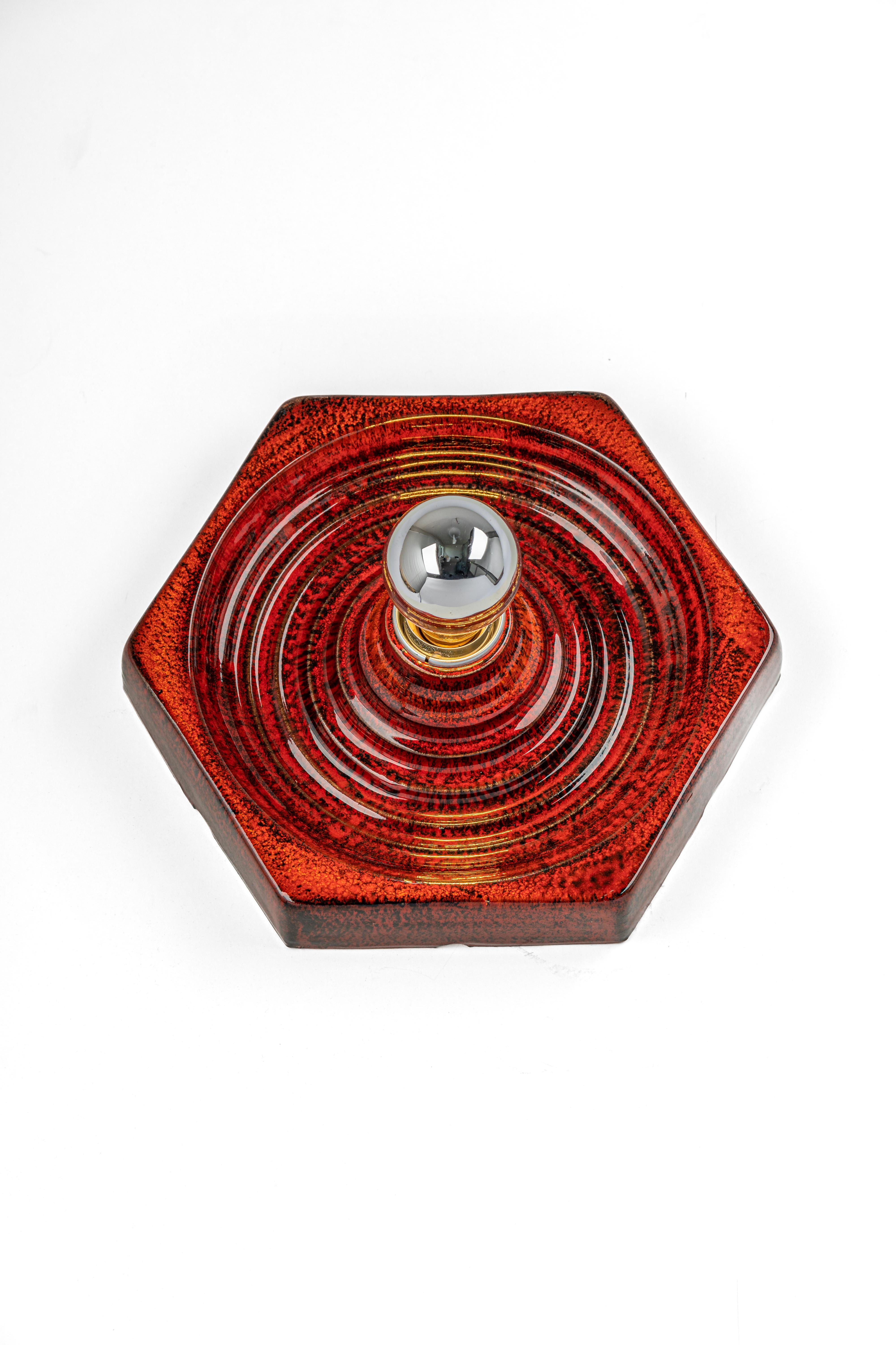 1 of 8 Ceramic Red and Orange Wall Lights, Germany, 1970s For Sale 2