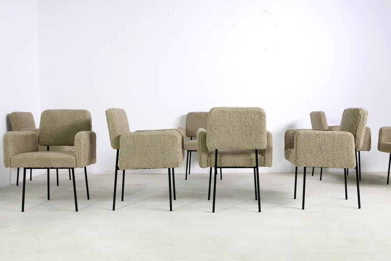1 Of 8 Dining Room Chairs Armchair Nathan Lindberg Teddy Bear Fur Metal Base