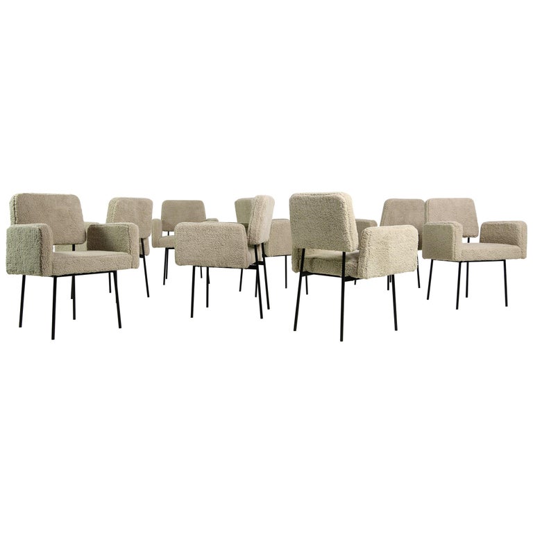 1 Of 8 Dining Room Chairs Armchair Nathan Lindberg Teddy Bear Fur Metal Base