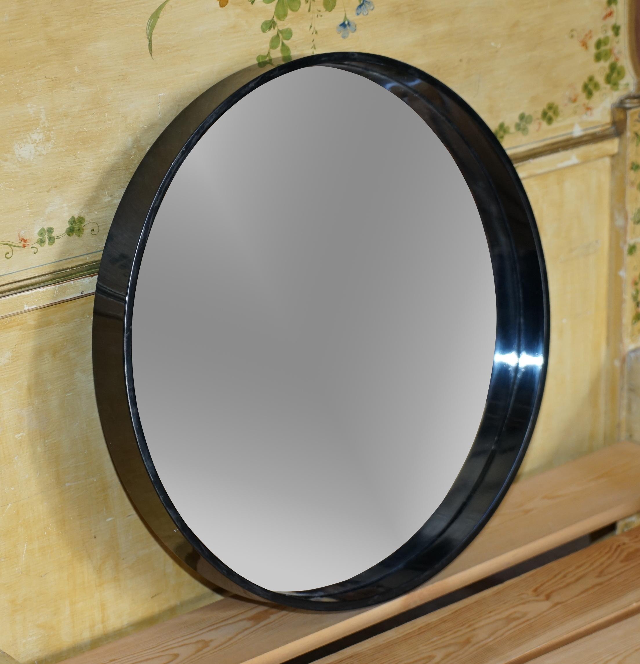 Mid-Century Modern 1 of 7 Ebonised Black Round Wall Mirrors, Lovely Display Pieces For Sale