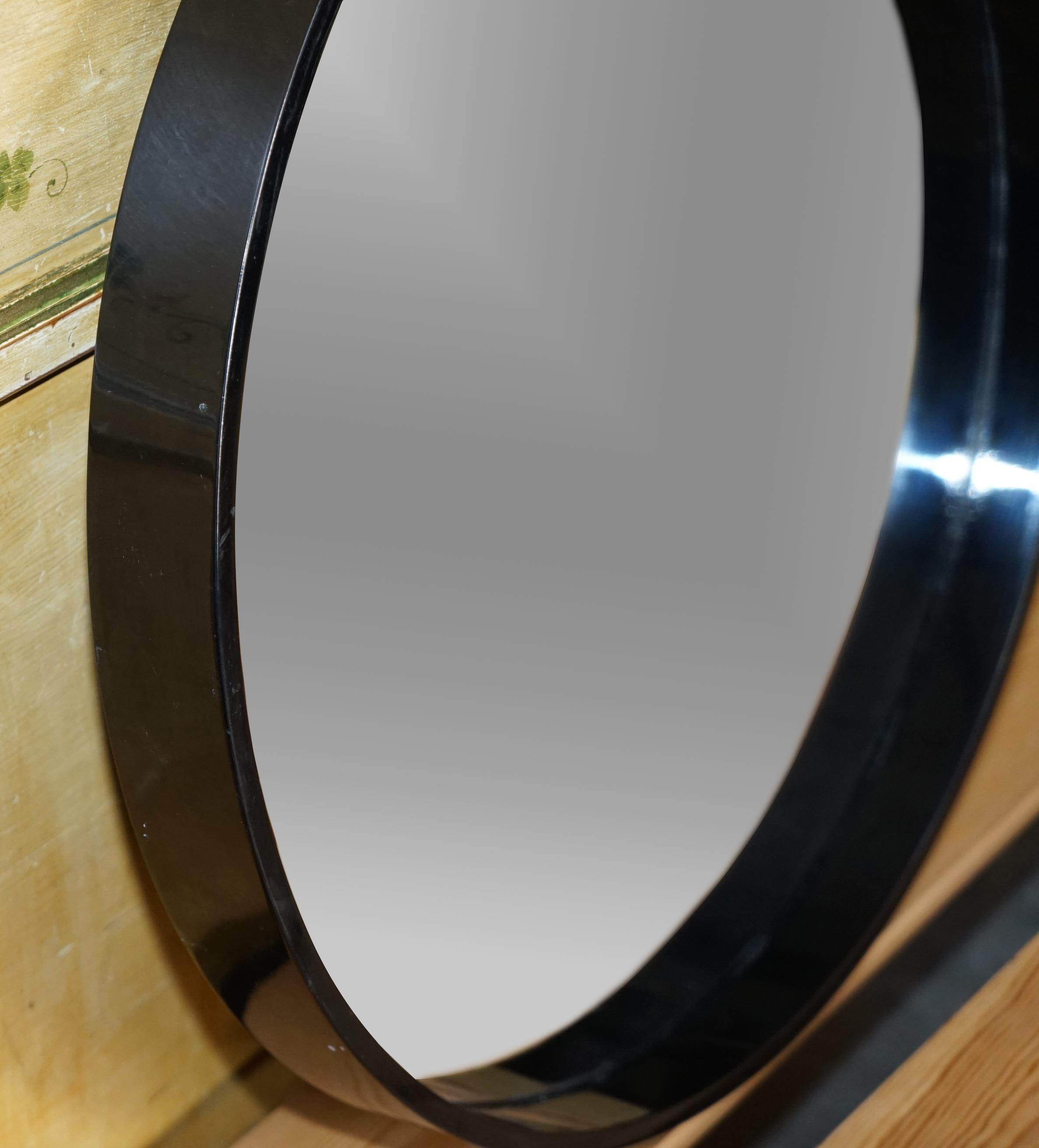 20th Century 1 of 7 Ebonised Black Round Wall Mirrors, Lovely Display Pieces For Sale