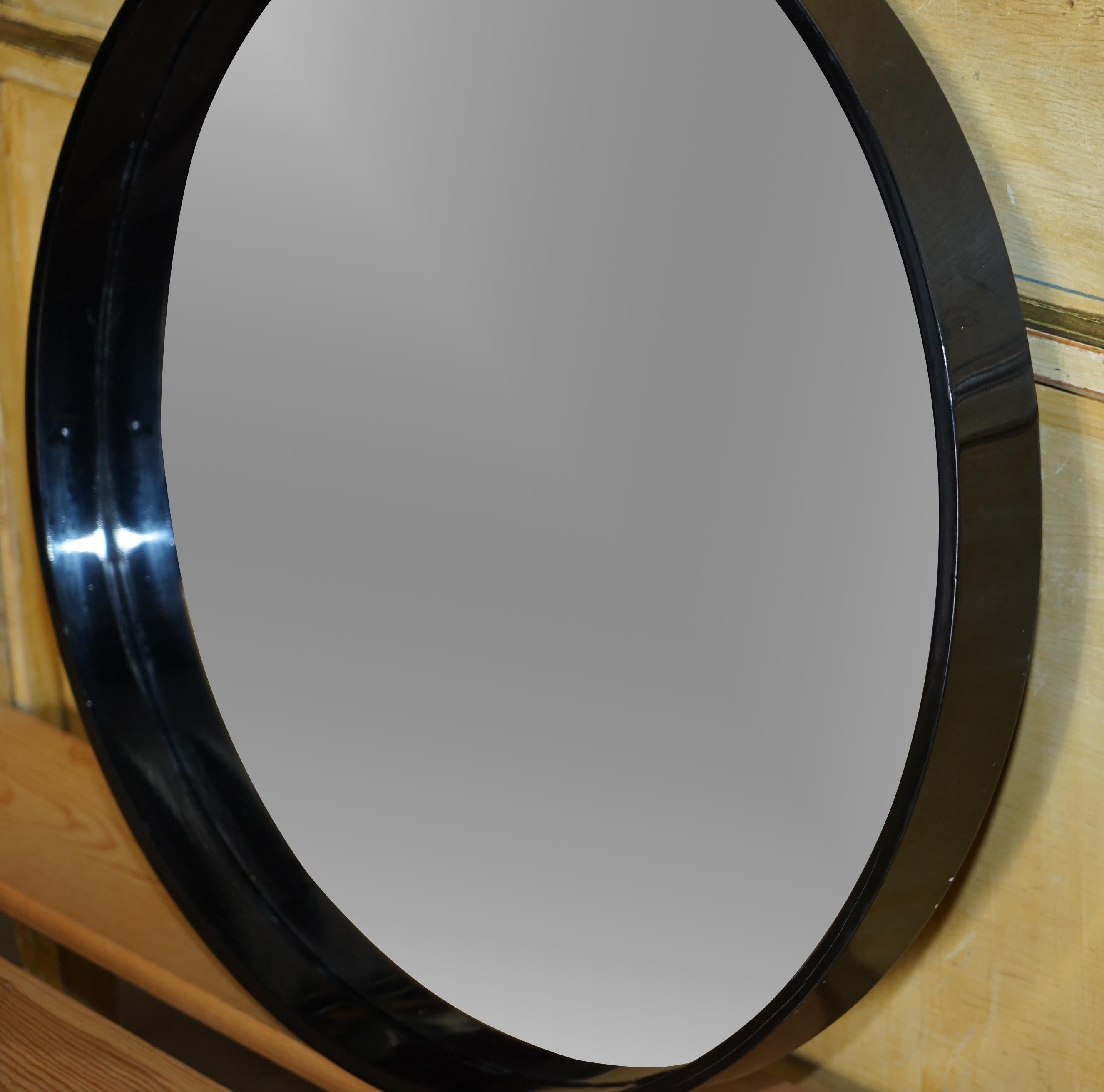 1 of 7 Ebonised Black Round Wall Mirrors, Lovely Display Pieces For Sale 1