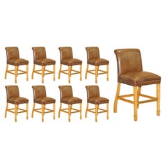 1 de 6 tabourets de bar hauts MALONE & Hancock en cuir marron teints à la main avec cadre en bois dur