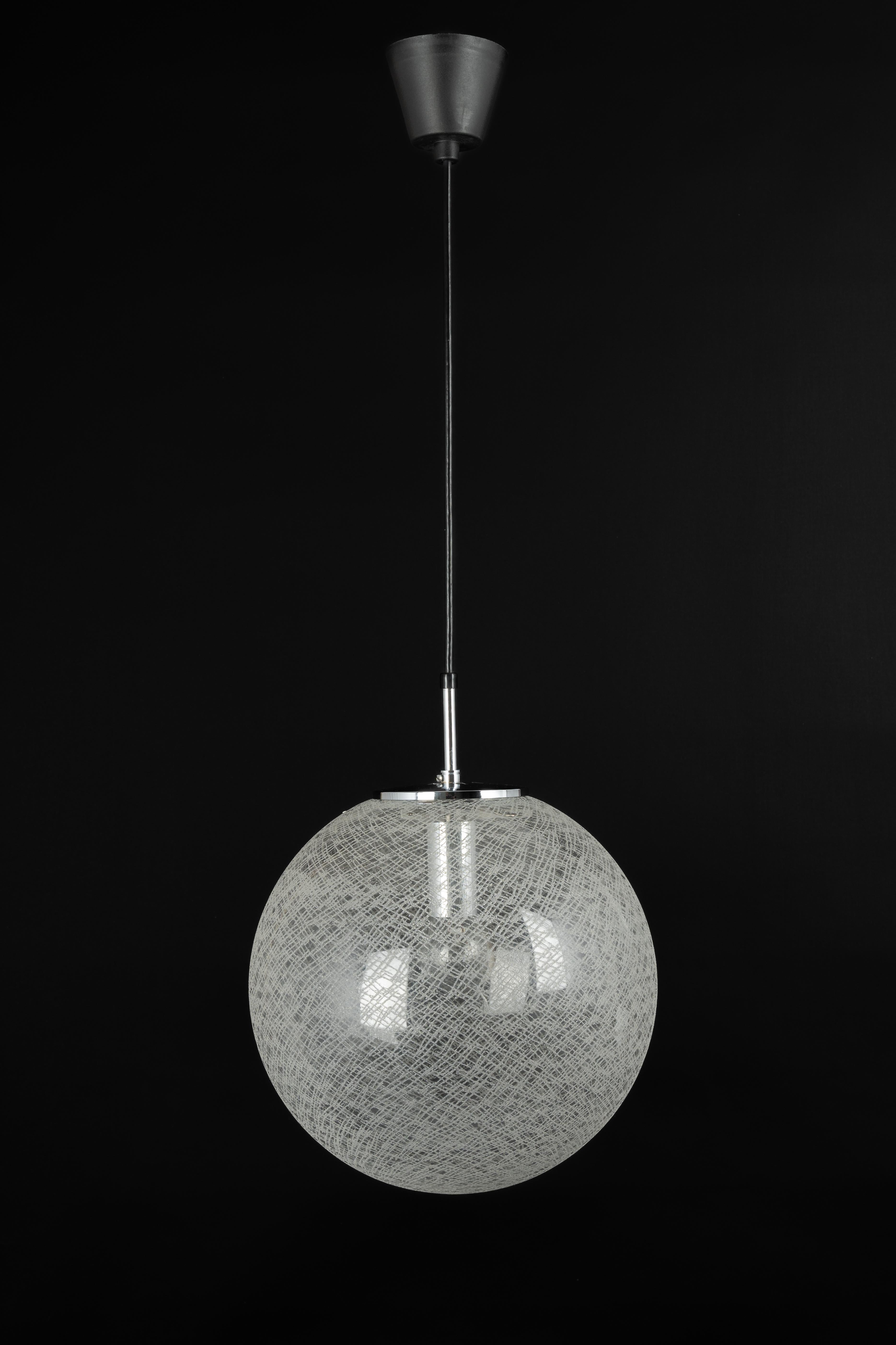 Mid-Century Modern 1 of 8 Large Limburg Chrome with Glass Ball Pendant, Germany, 1970s For Sale