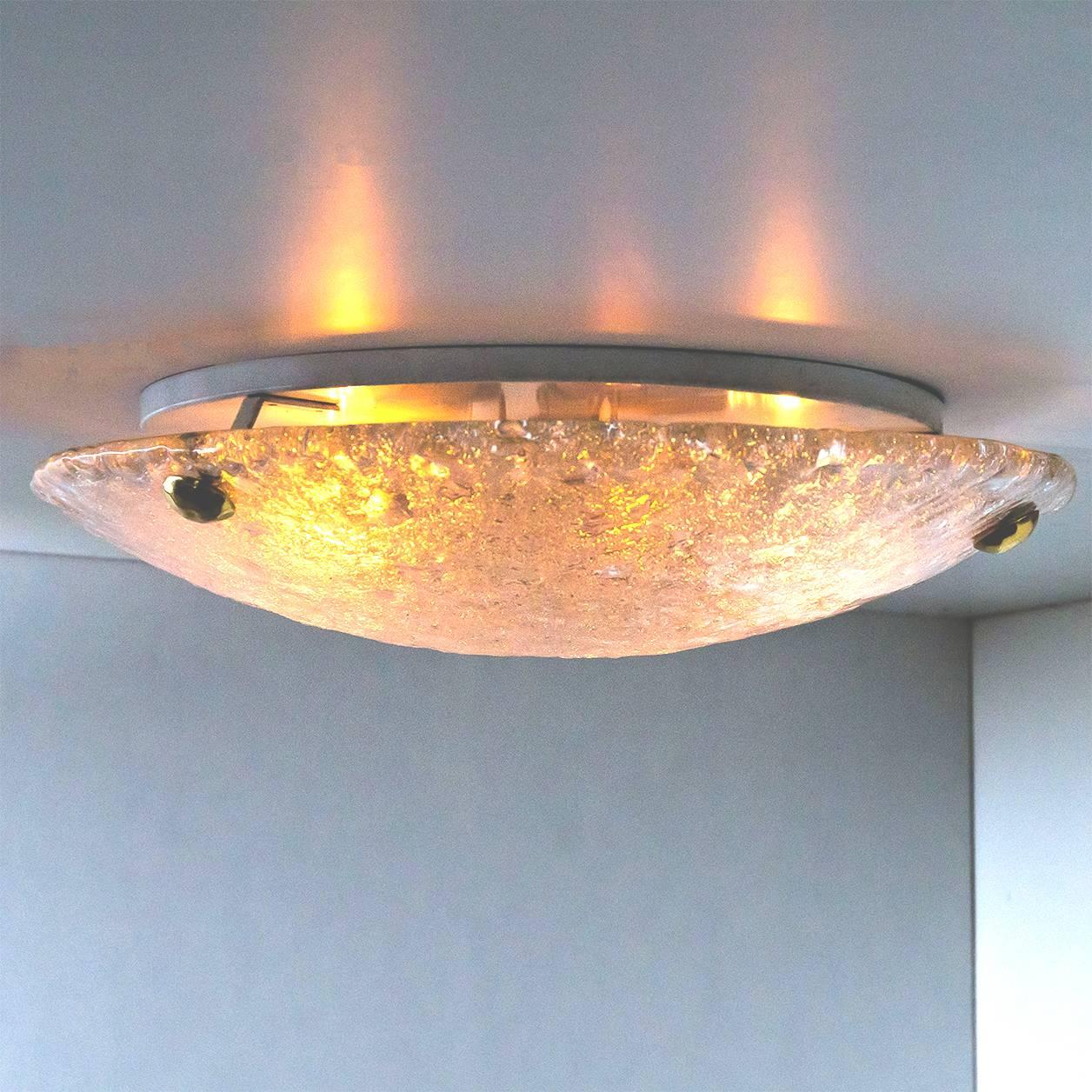 1 of 8 Massive Textured Murano Flush Mount/ Wall Lights by Hillebrand, 1960s 4