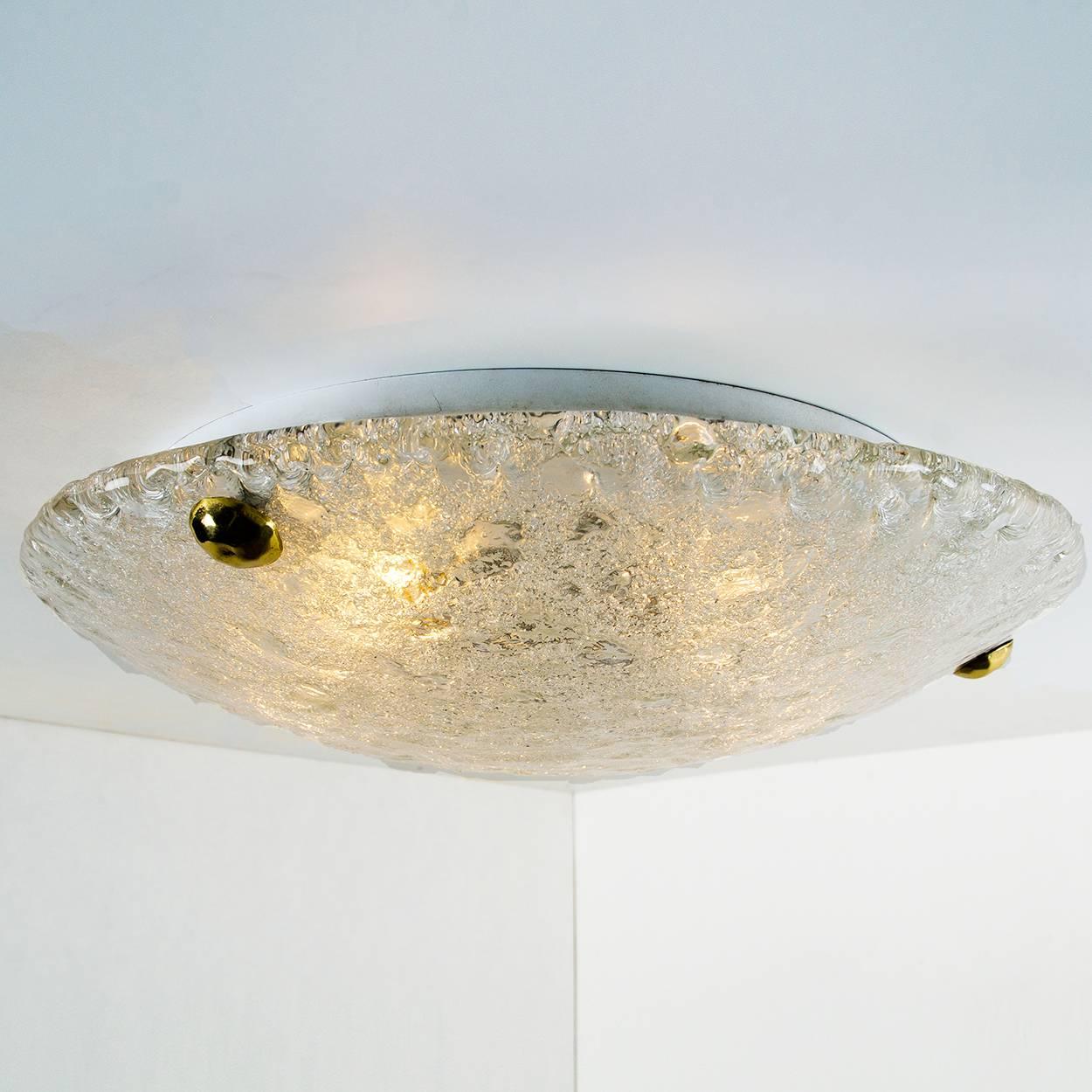 1 of 8 Massive Textured Murano Flush Mount/ Wall Lights by Hillebrand, 1960s In Good Condition In Rijssen, NL