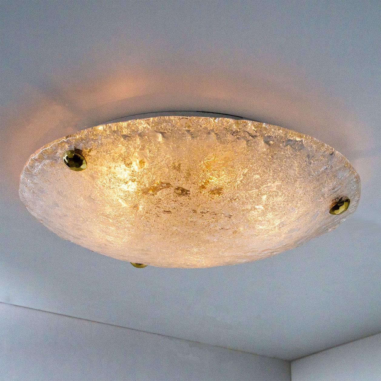20th Century 1 of 8 Massive Textured Murano Flush Mount/ Wall Lights by Hillebrand, 1960s