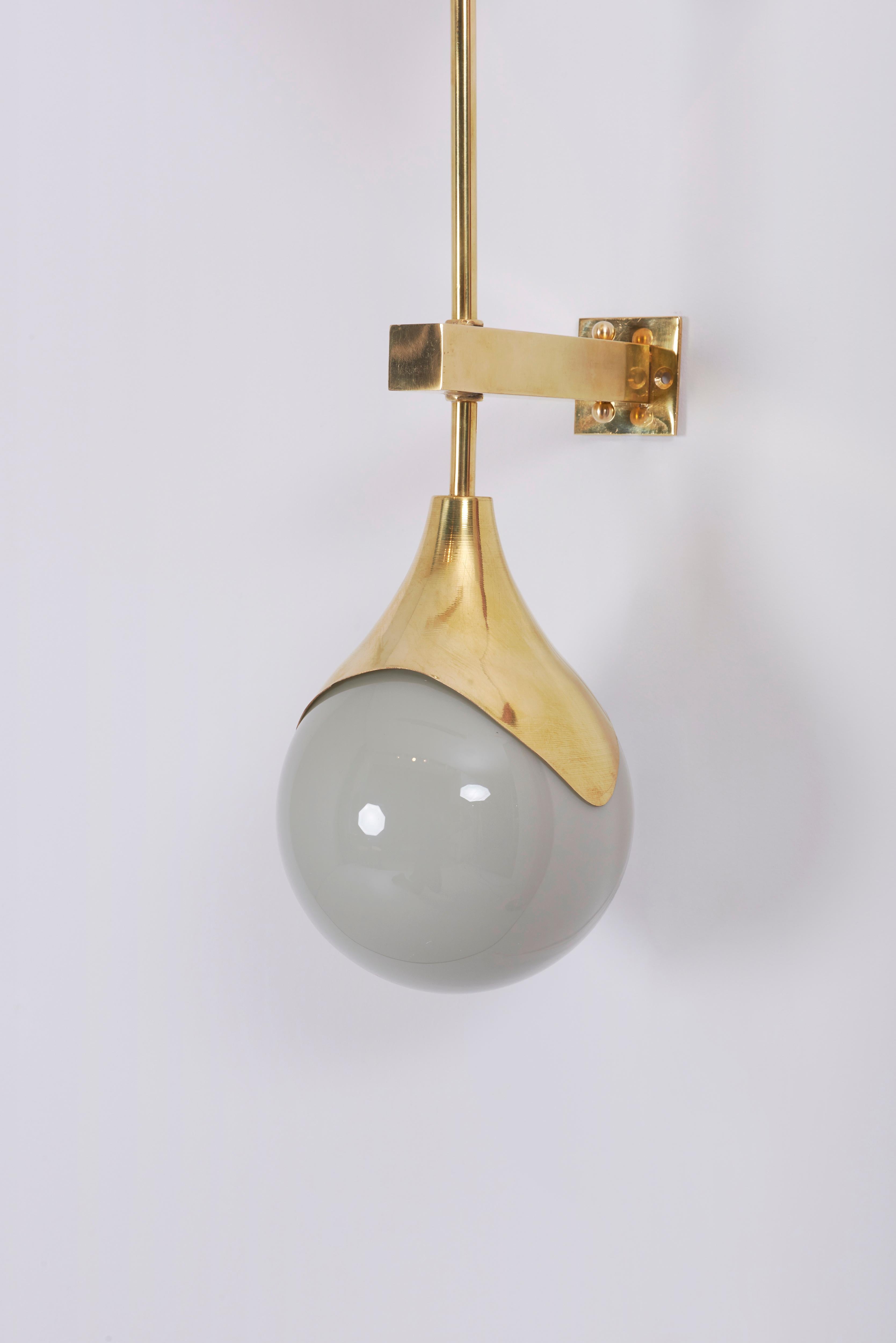 Contemporary 1 of 3 Murano Glass and Brass Sconce or Wall Lamps