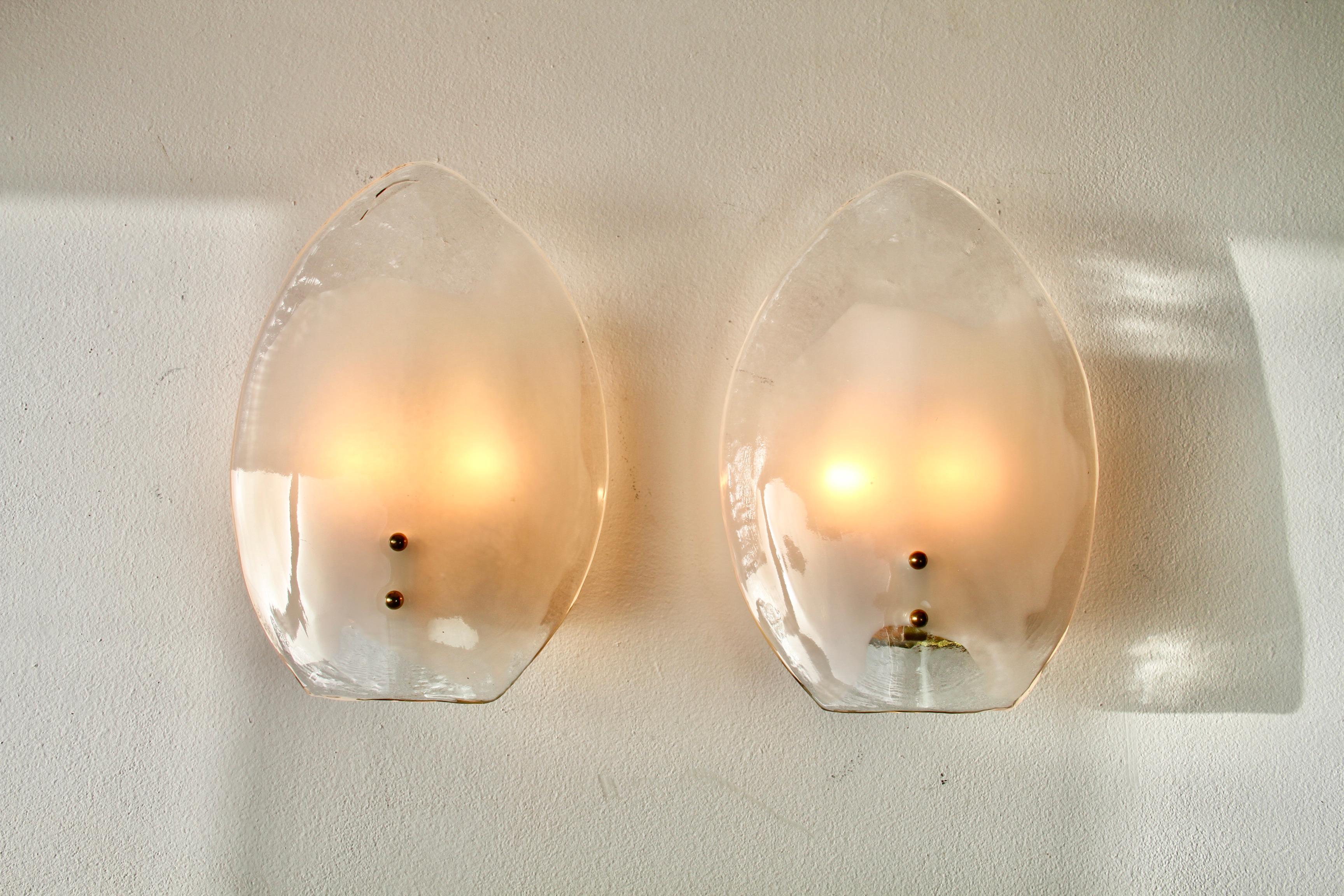 Metal 1 of 8 Pairs of Midcentury Kalmar Mazzega Murano Glass Wall Lights Sconces 1970s For Sale