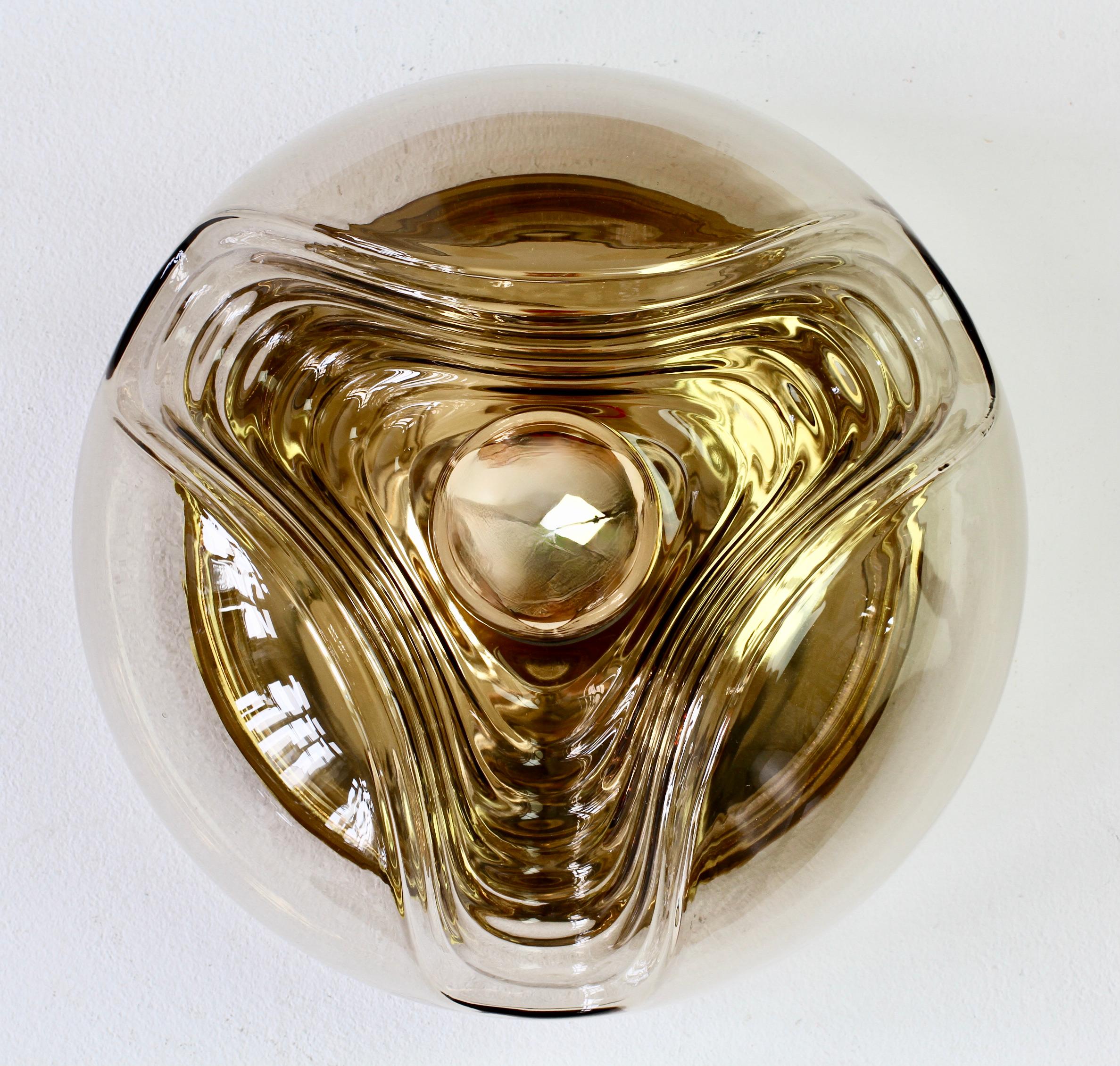 1 of 8 Peill & Putzler 1970s Smoked Glass & Brass Biomorphic Wall Lights Sconces For Sale 3