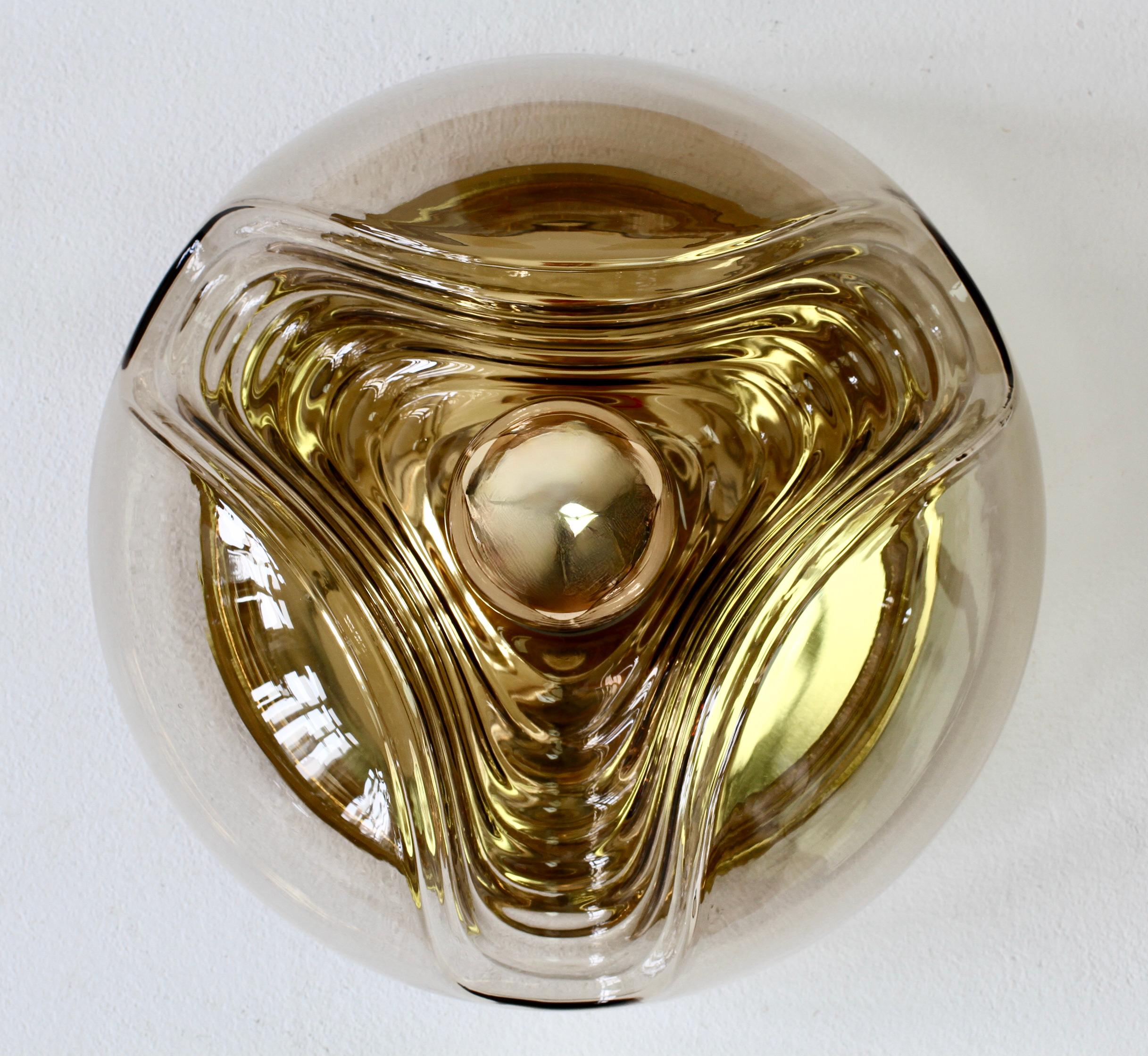 1 of 8 Peill & Putzler 1970s Smoked Glass & Brass Biomorphic Wall Lights Sconces For Sale 4