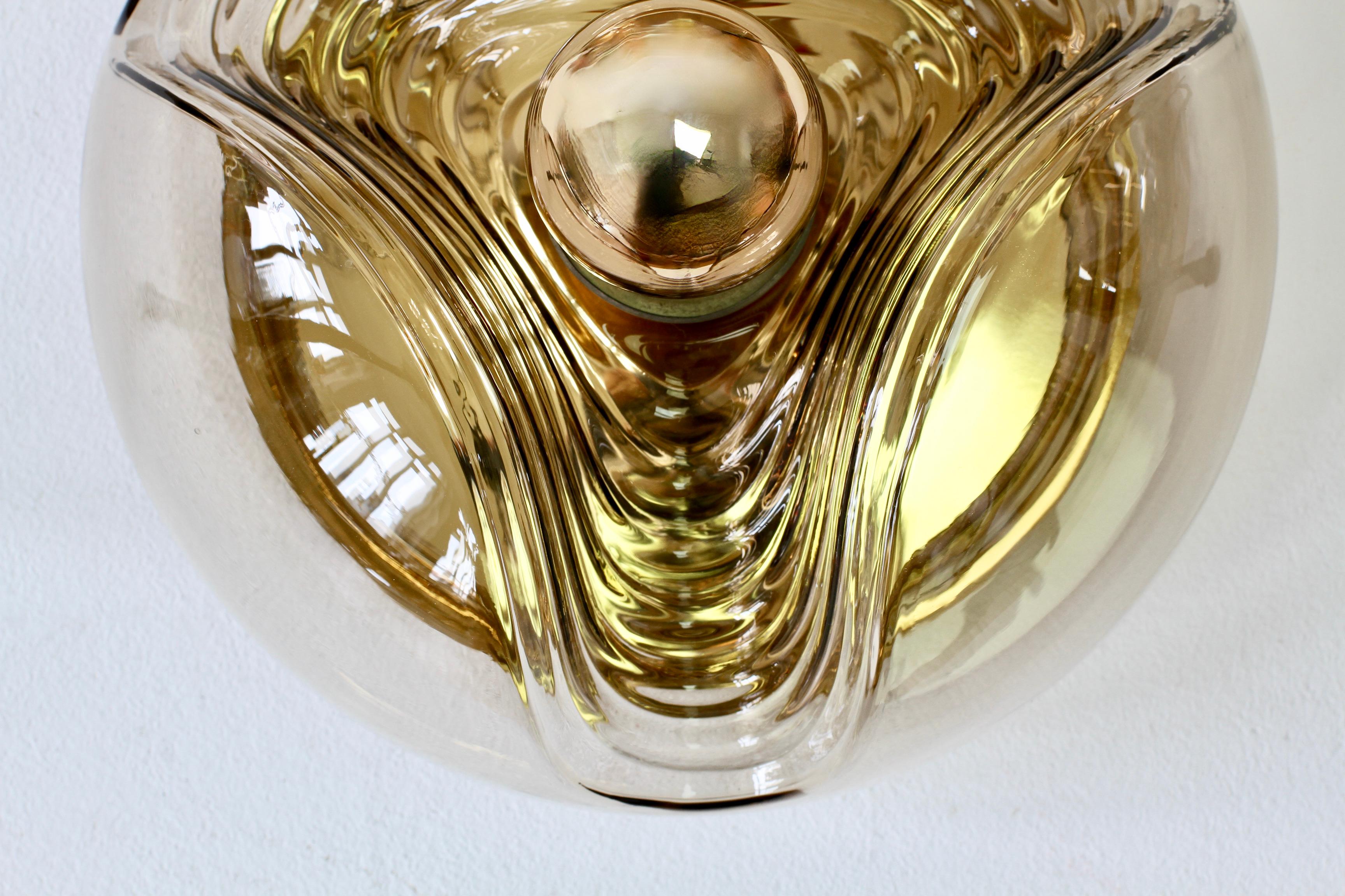 1 of 8 Peill & Putzler 1970s Smoked Glass & Brass Biomorphic Wall Lights Sconces For Sale 5