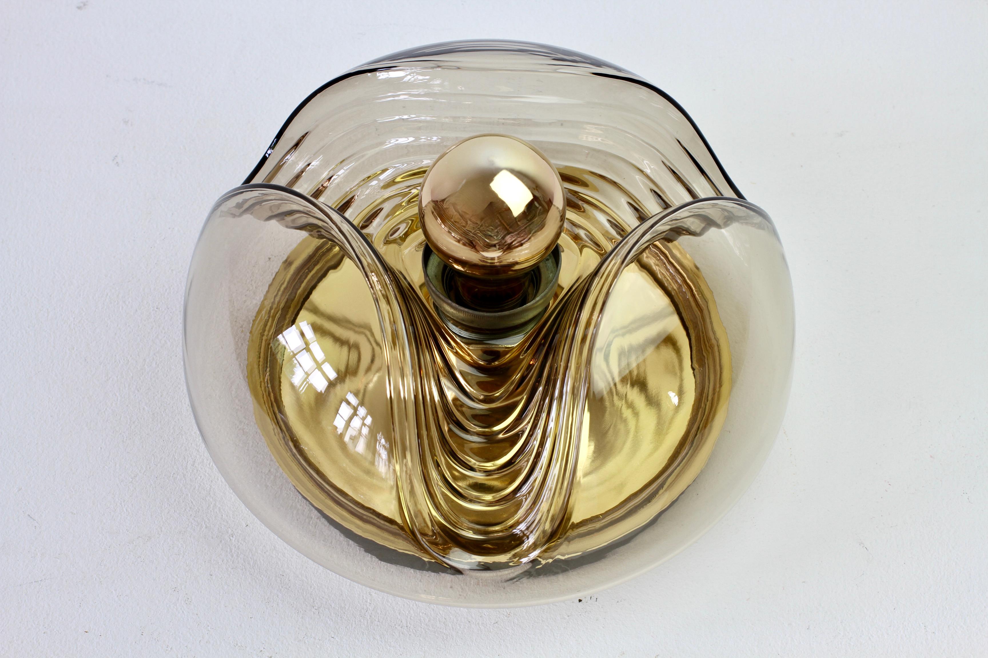 Mid-Century Modern 1 of 8 Peill & Putzler 1970s Smoked Glass & Brass Biomorphic Wall Lights Sconces For Sale