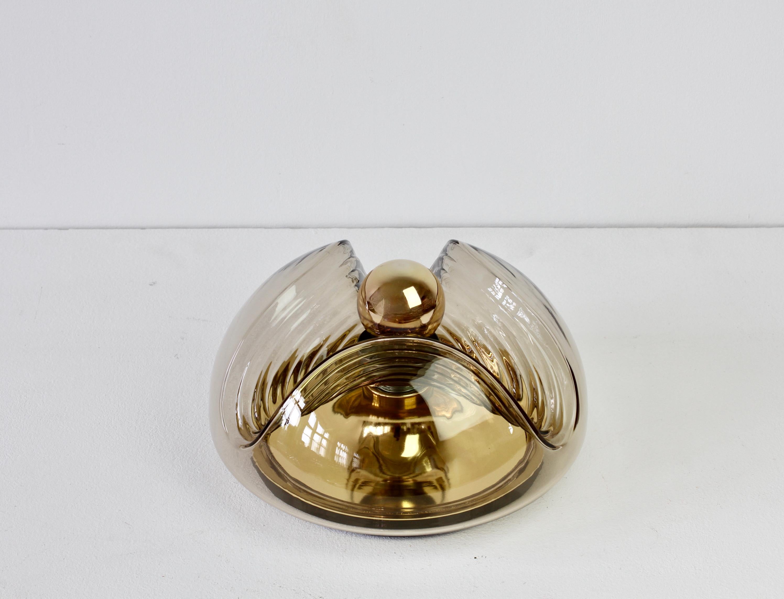 1 of 8 Peill & Putzler 1970s Smoked Glass & Brass Biomorphic Wall Lights Sconces For Sale 1