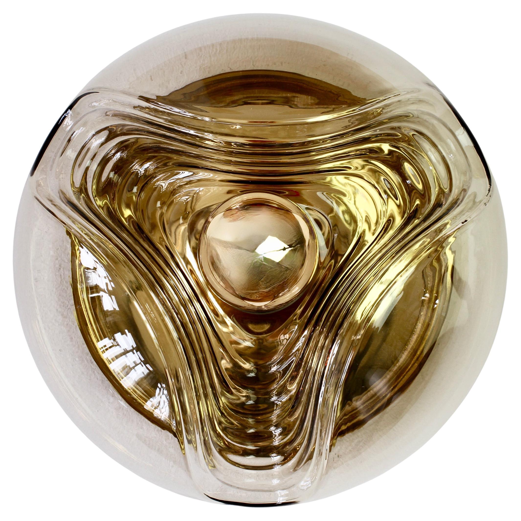 1 of 8 Peill & Putzler 1970s Smoked Glass & Brass Biomorphic Wall Lights Sconces For Sale