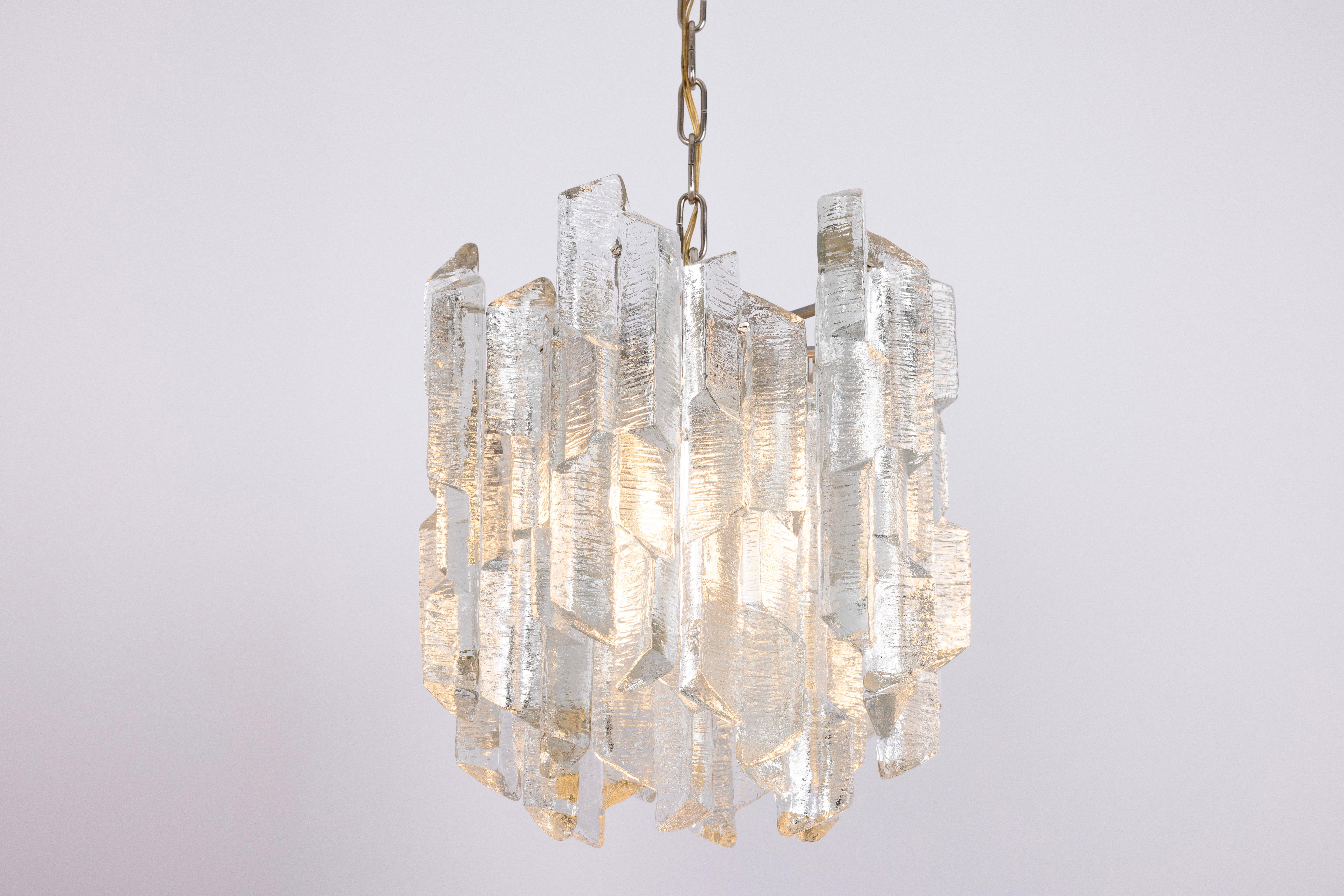 1 of 8 Rare Murano Ice Glass Chandelier Prisma, by Kalmar, Austria, 1970s For Sale 3