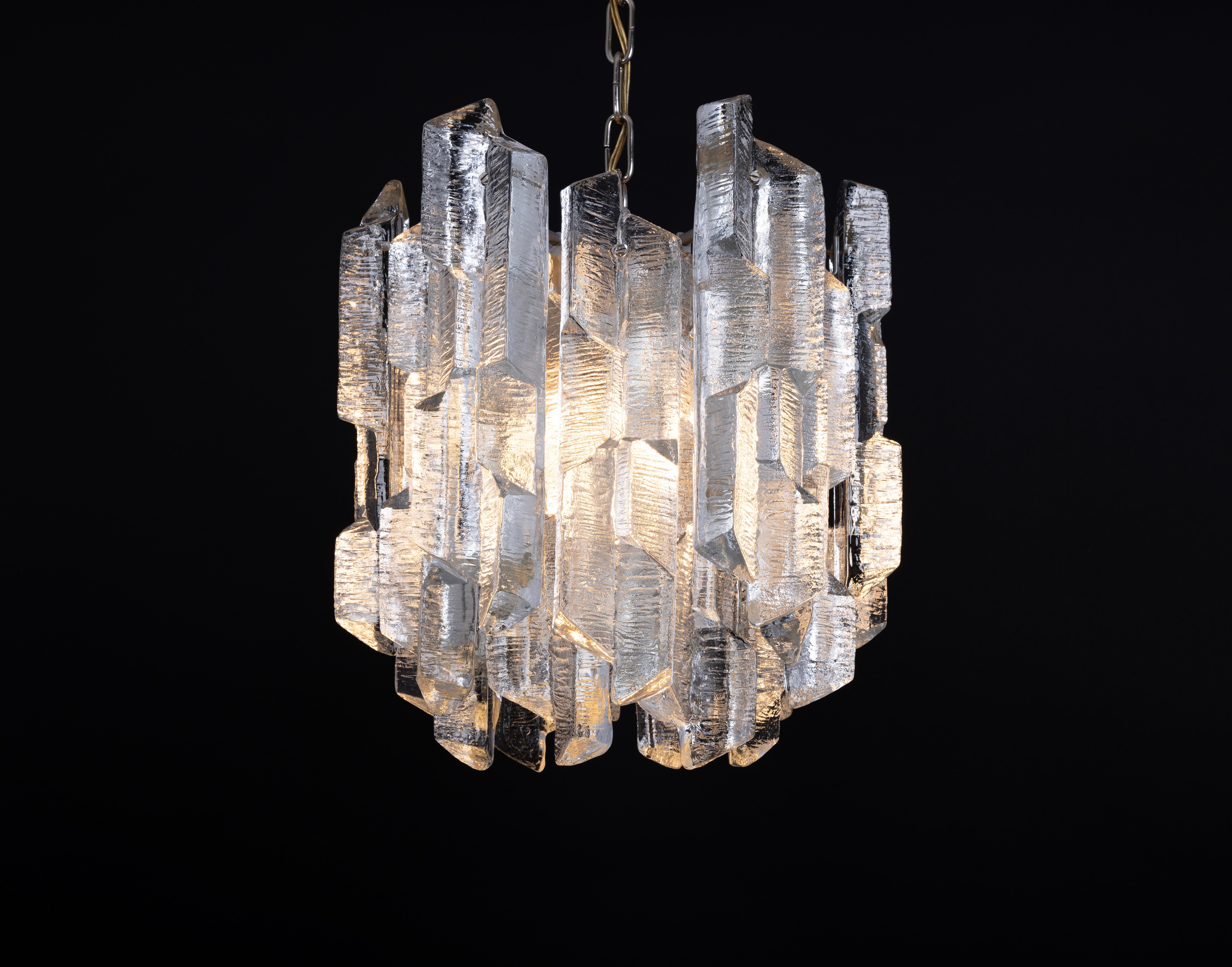 1 of 8 Rare Murano Ice Glass Chandelier Prisma, by Kalmar, Austria, 1970s For Sale 7