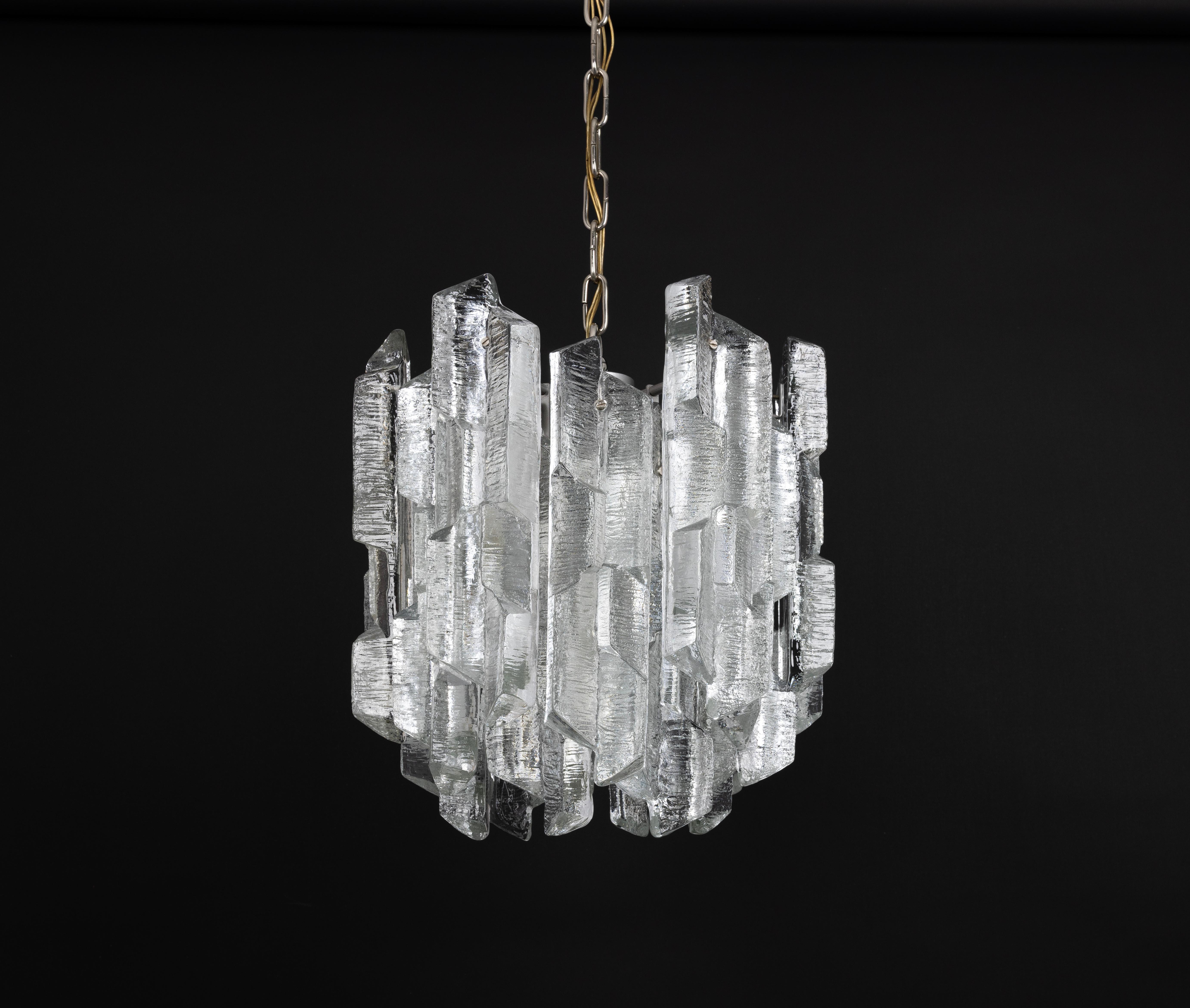 1 of 8 Rare Murano Ice Glass Chandelier Prisma, by Kalmar, Austria, 1970s For Sale 9