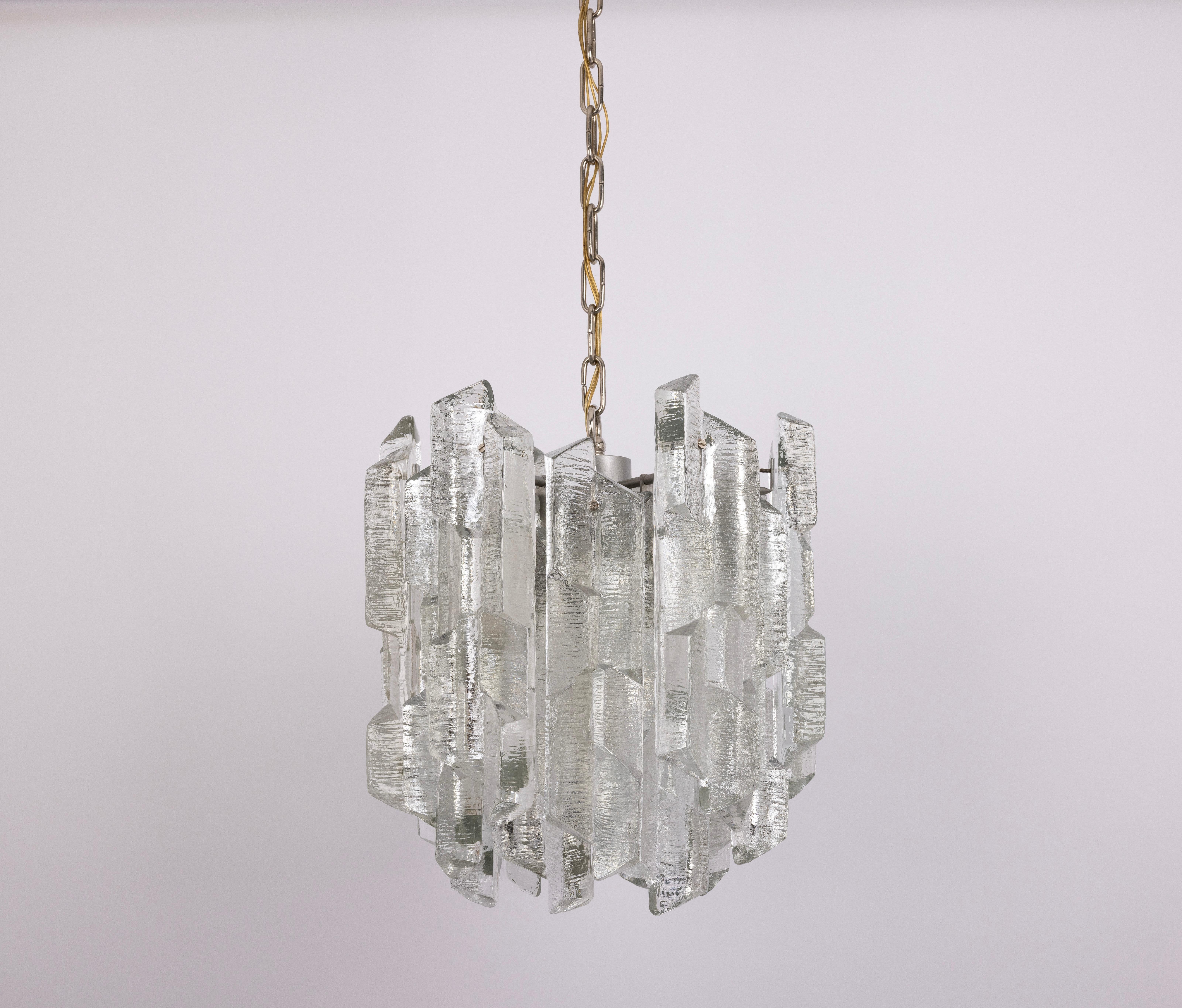 Mid-Century Modern 1 of 8 Rare Murano Ice Glass Chandelier Prisma, by Kalmar, Austria, 1970s For Sale