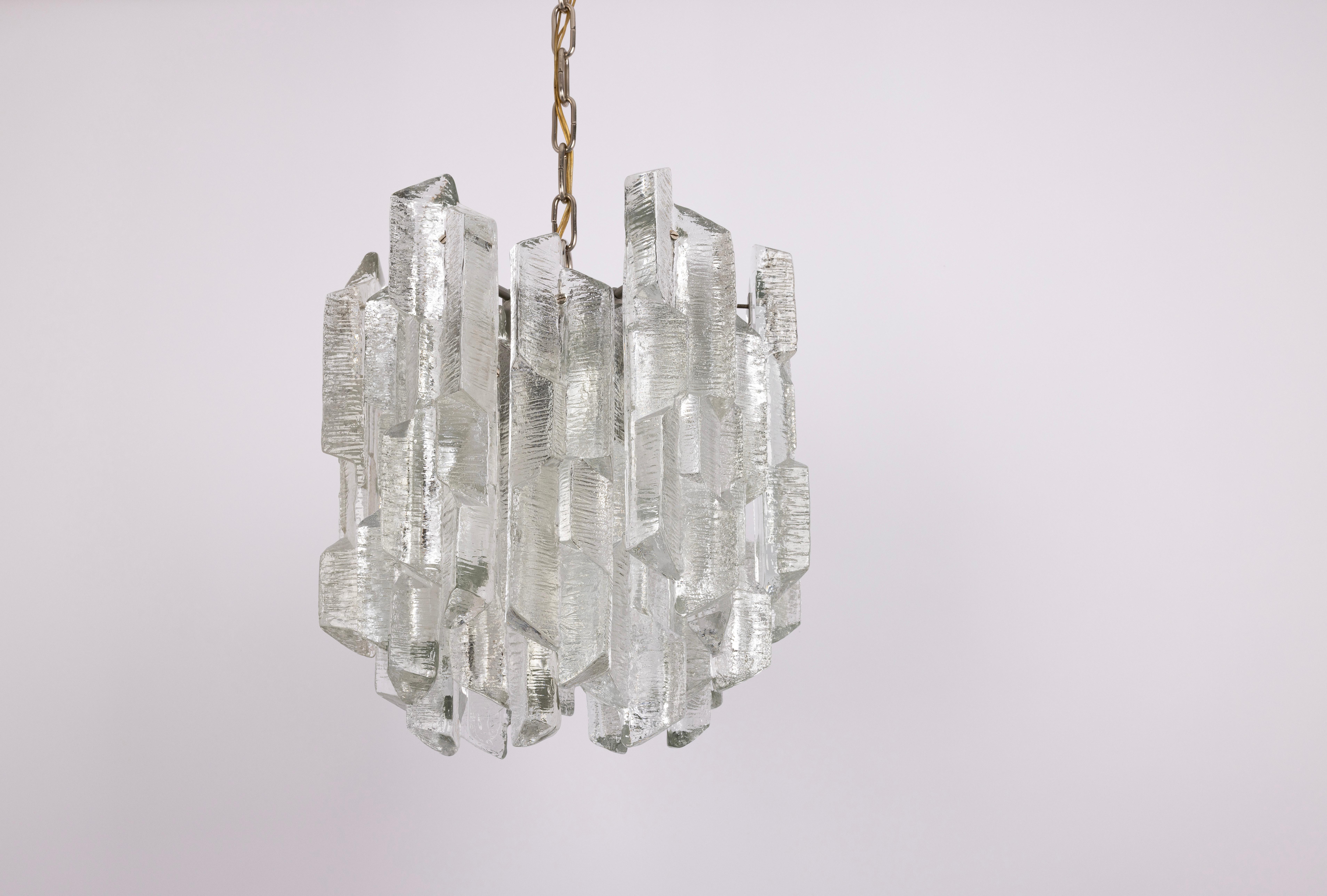 Late 20th Century 1 of 8 Rare Murano Ice Glass Chandelier Prisma, by Kalmar, Austria, 1970s For Sale