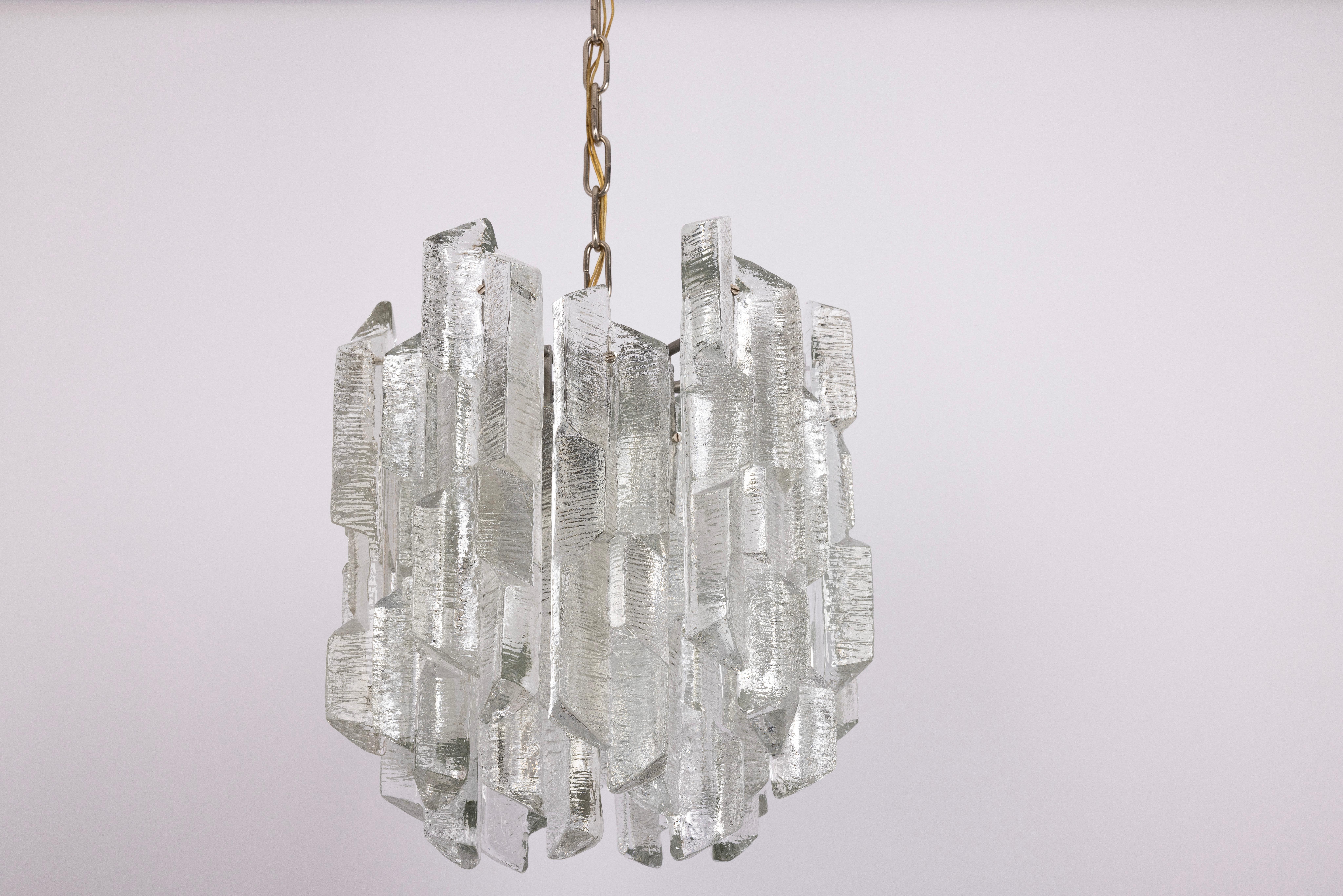 Murano Glass 1 of 8 Rare Murano Ice Glass Chandelier Prisma, by Kalmar, Austria, 1970s For Sale