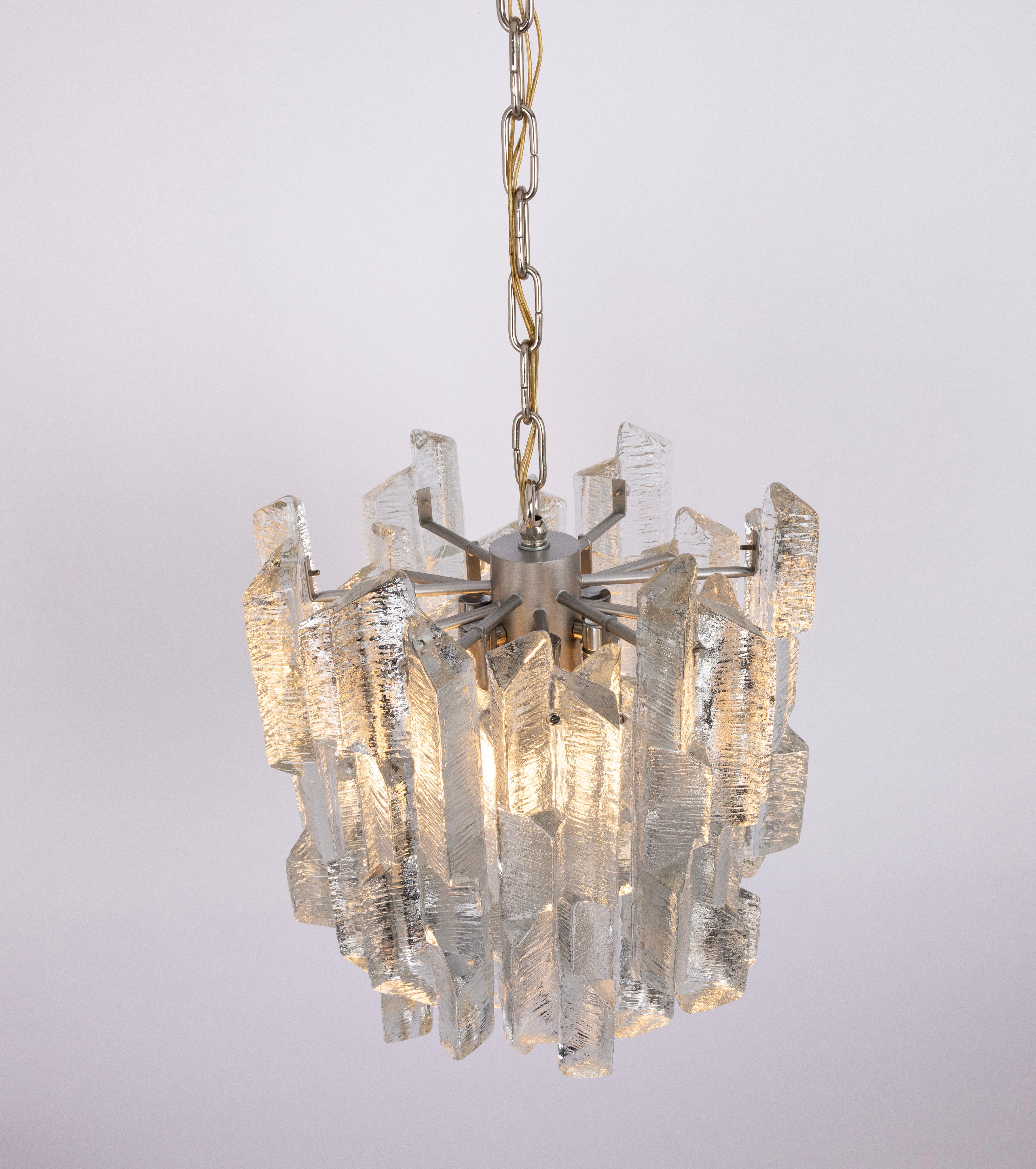 1 of 8 Rare Murano Ice Glass Chandelier Prisma, by Kalmar, Austria, 1970s For Sale 1