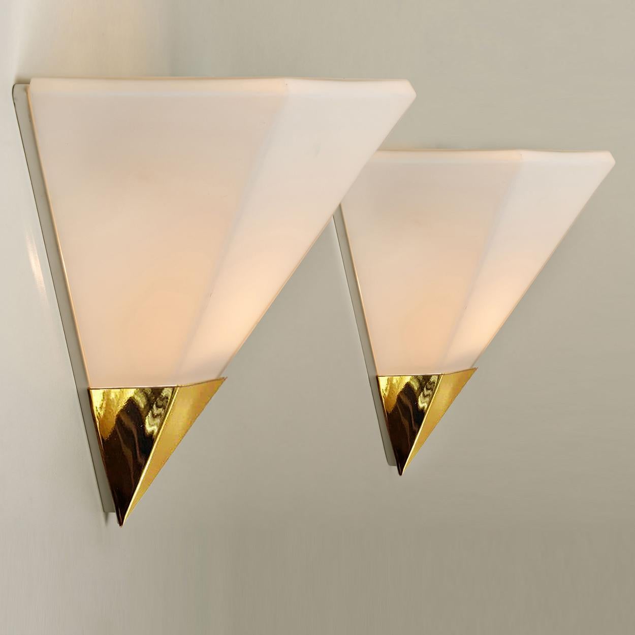 1 of 8 White Glass Modern Wall Lamps by Glashütte Limburg, 1970 For Sale 1