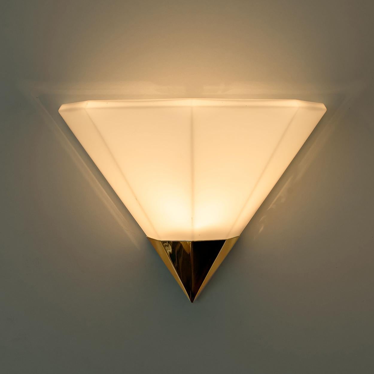 1 of 8 White Glass Modern Wall Lamps by Glashütte Limburg, 1970 For Sale 3