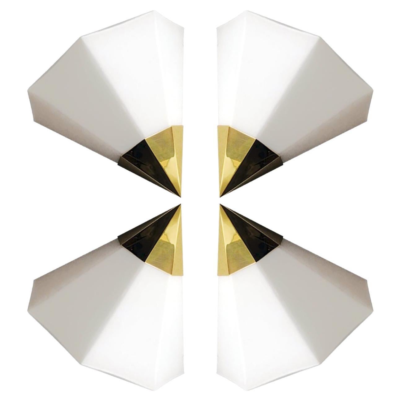 1 of 8 White Glass Modern Wall Lamps by Glashütte Limburg, 1970 For Sale