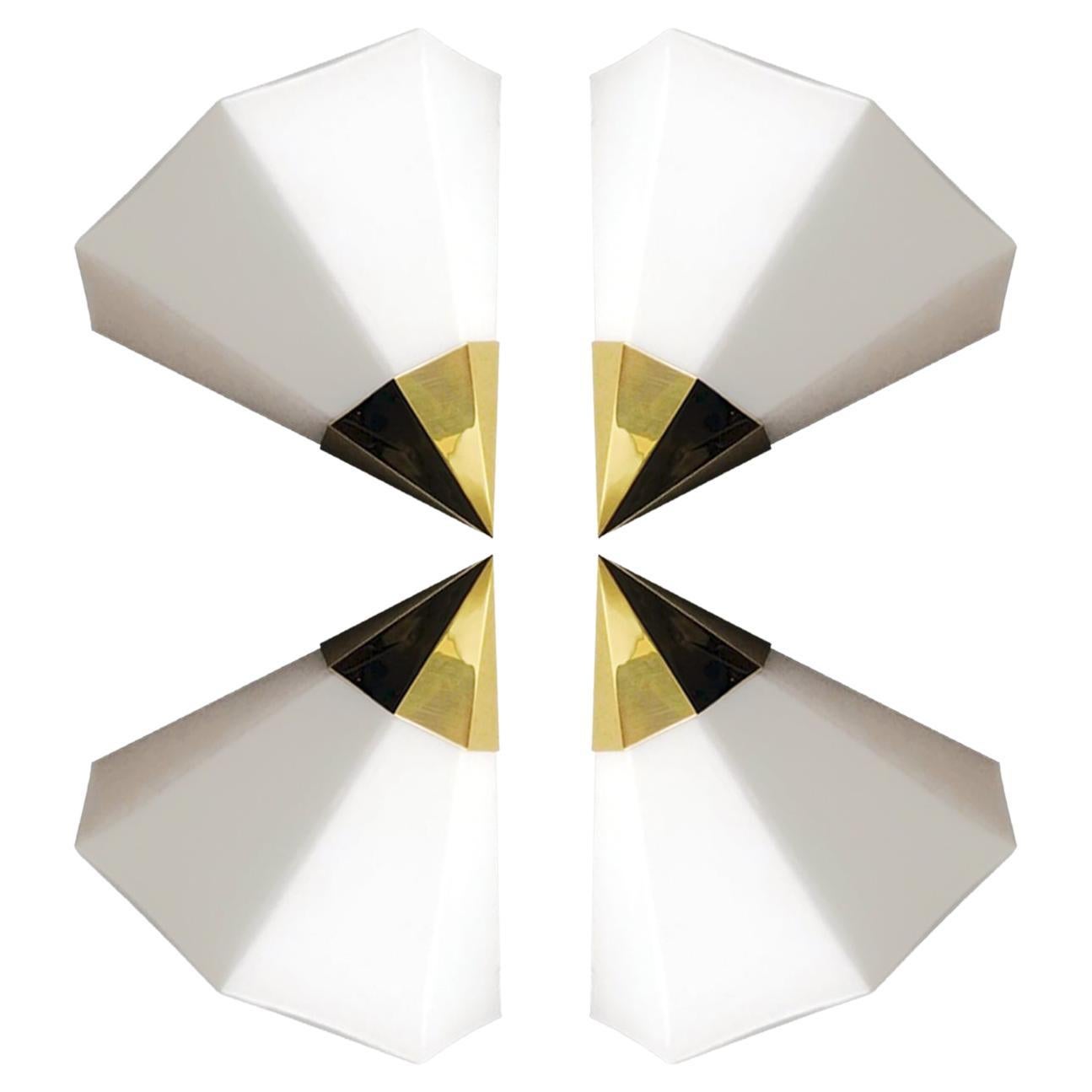 1 of 8 White Glass Modern Wall Lamps by Glashütte Limburg, 1970