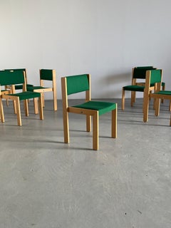 1 of 9 Mid-Century Modern Stackable Dining Chairs, Beech and Green, 70s Germany