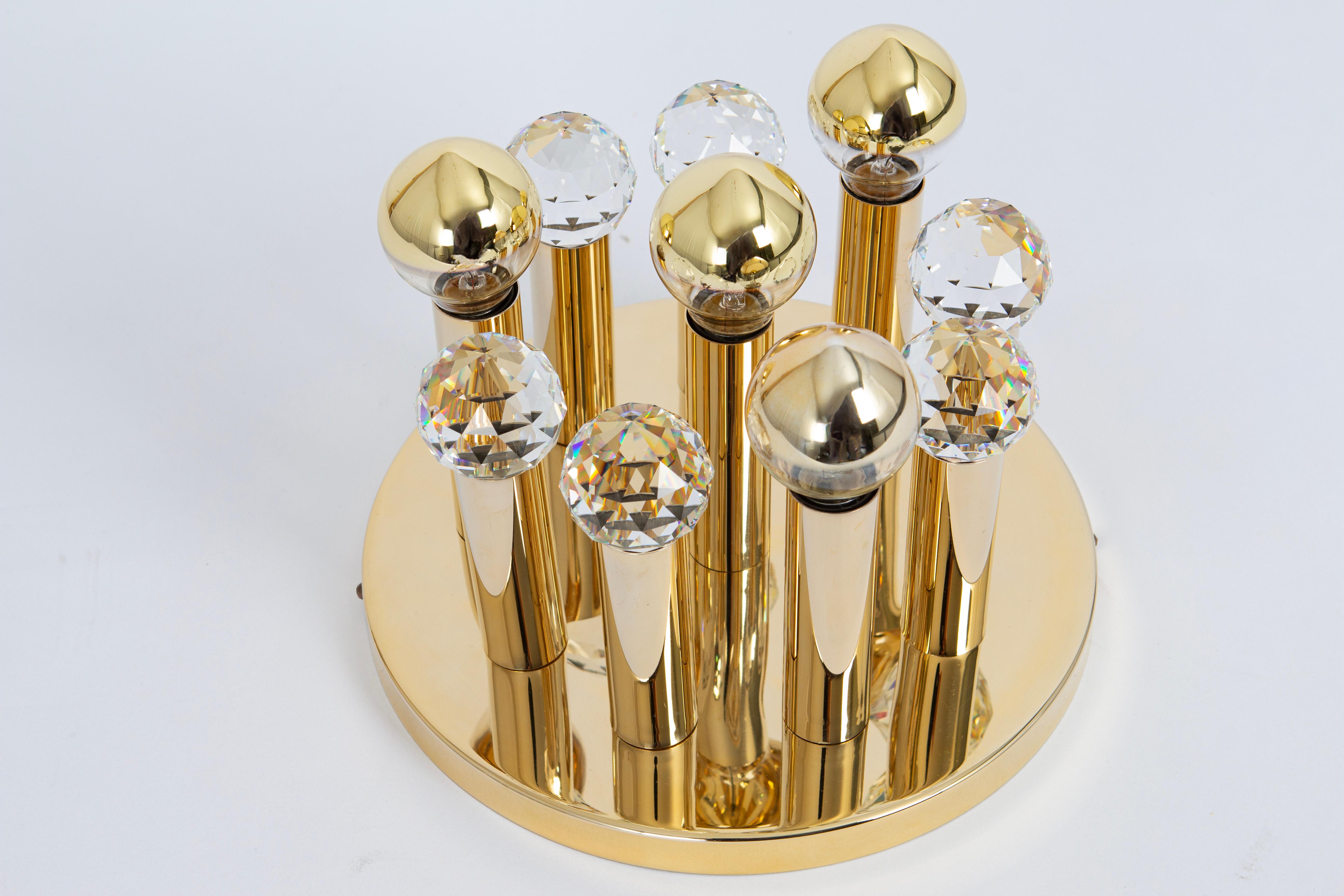 1 von 9 Kleinen Einbaubeleuchtung aus Swarovski-Kristall und vergoldetem Messing von Ernst Palme, 1970er Jahre (Moderne der Mitte des Jahrhunderts) im Angebot