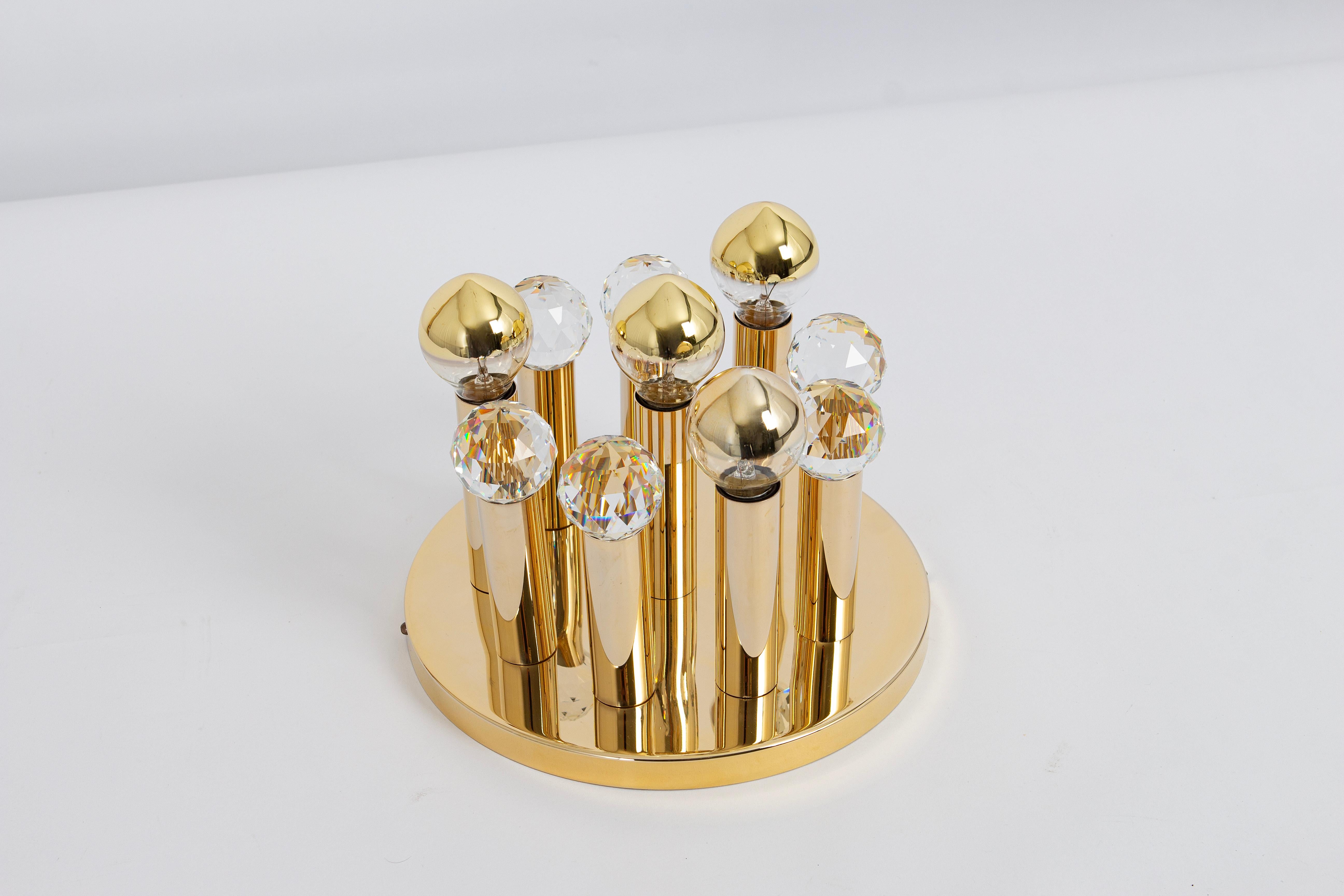 1 von 9 Kleinen Einbaubeleuchtung aus Swarovski-Kristall und vergoldetem Messing von Ernst Palme, 1970er Jahre (Deutsch) im Angebot