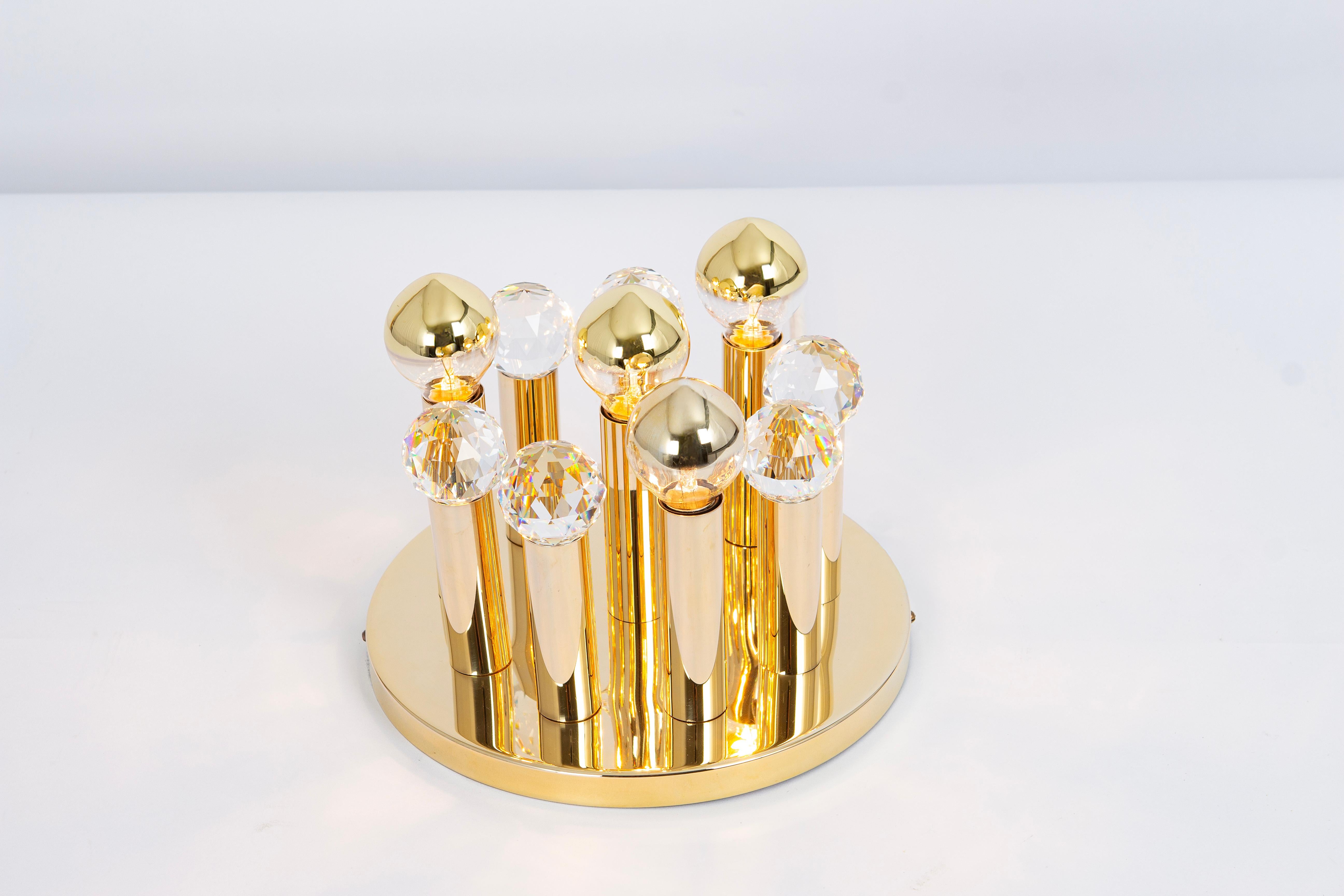 1 von 9 Kleinen Einbaubeleuchtung aus Swarovski-Kristall und vergoldetem Messing von Ernst Palme, 1970er Jahre im Angebot 1
