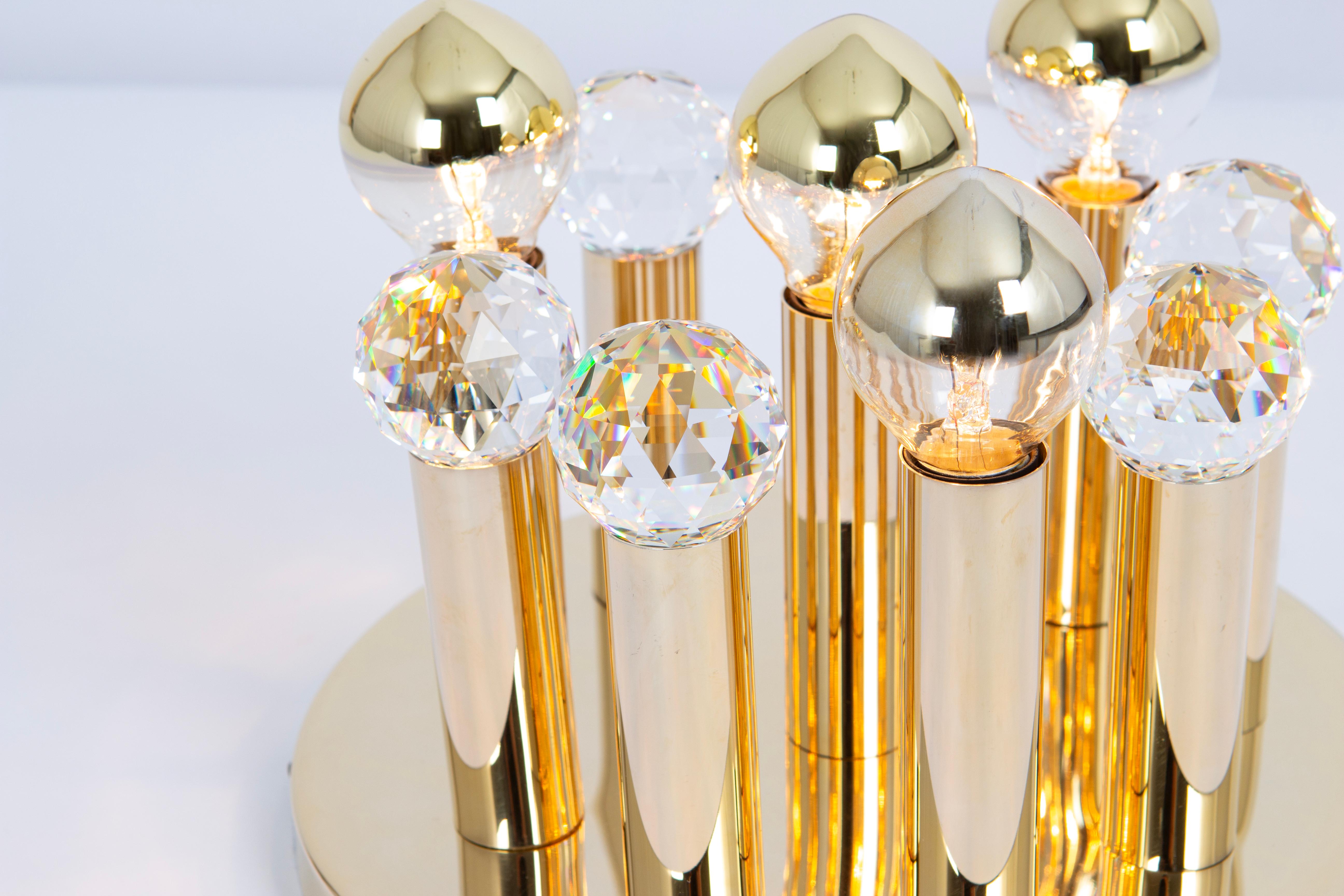 1 von 9 Kleinen Einbaubeleuchtung aus Swarovski-Kristall und vergoldetem Messing von Ernst Palme, 1970er Jahre im Angebot 3